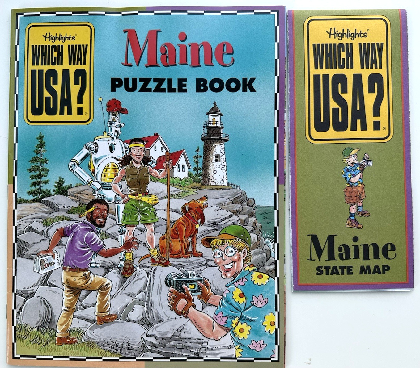 Highlights Which Way USA Puzzle Book w/ Map Unused Home Schooling MAINE