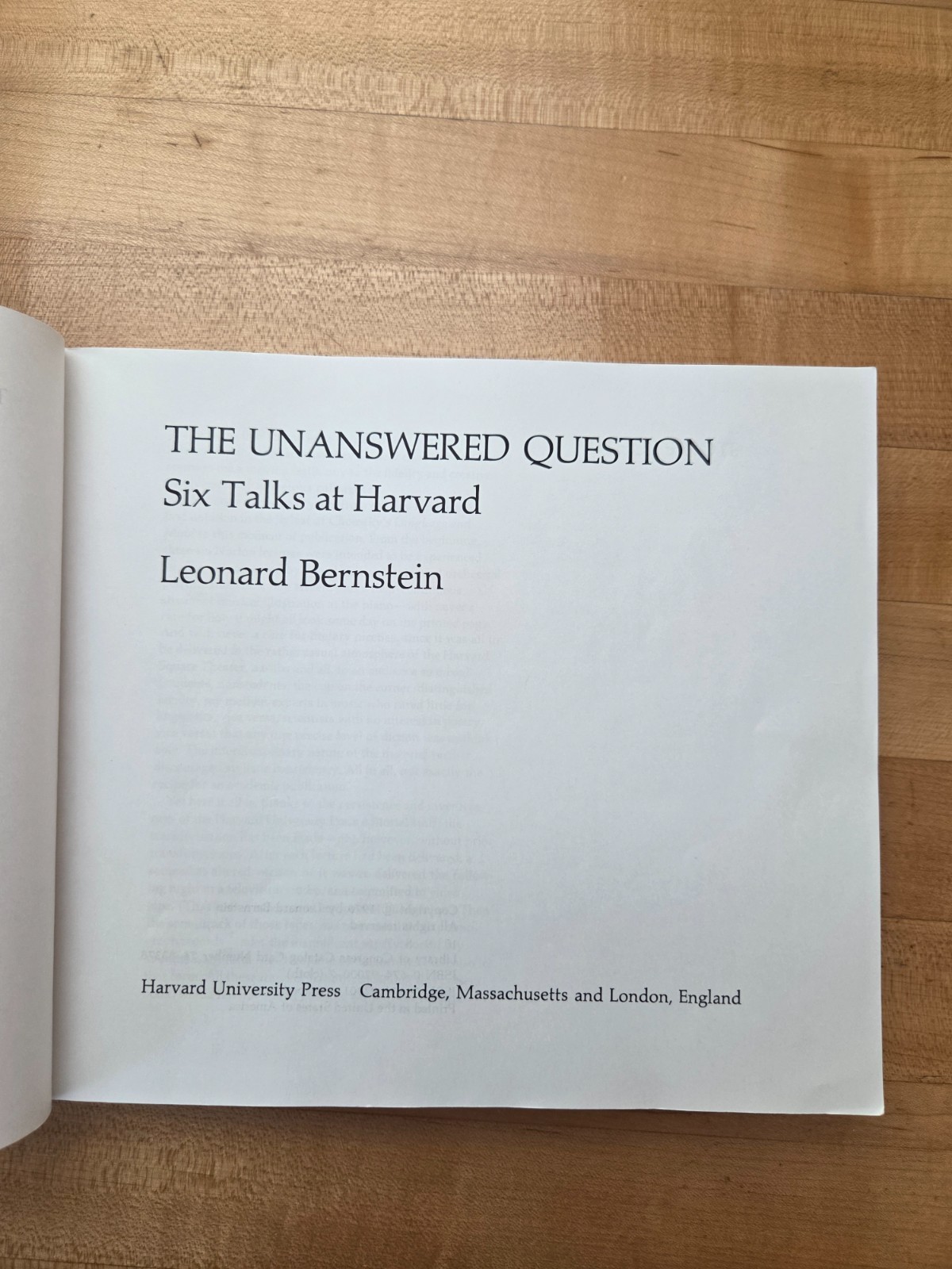 The Unanswered Question Six talks at Harvard by Leonard Bernstein Book