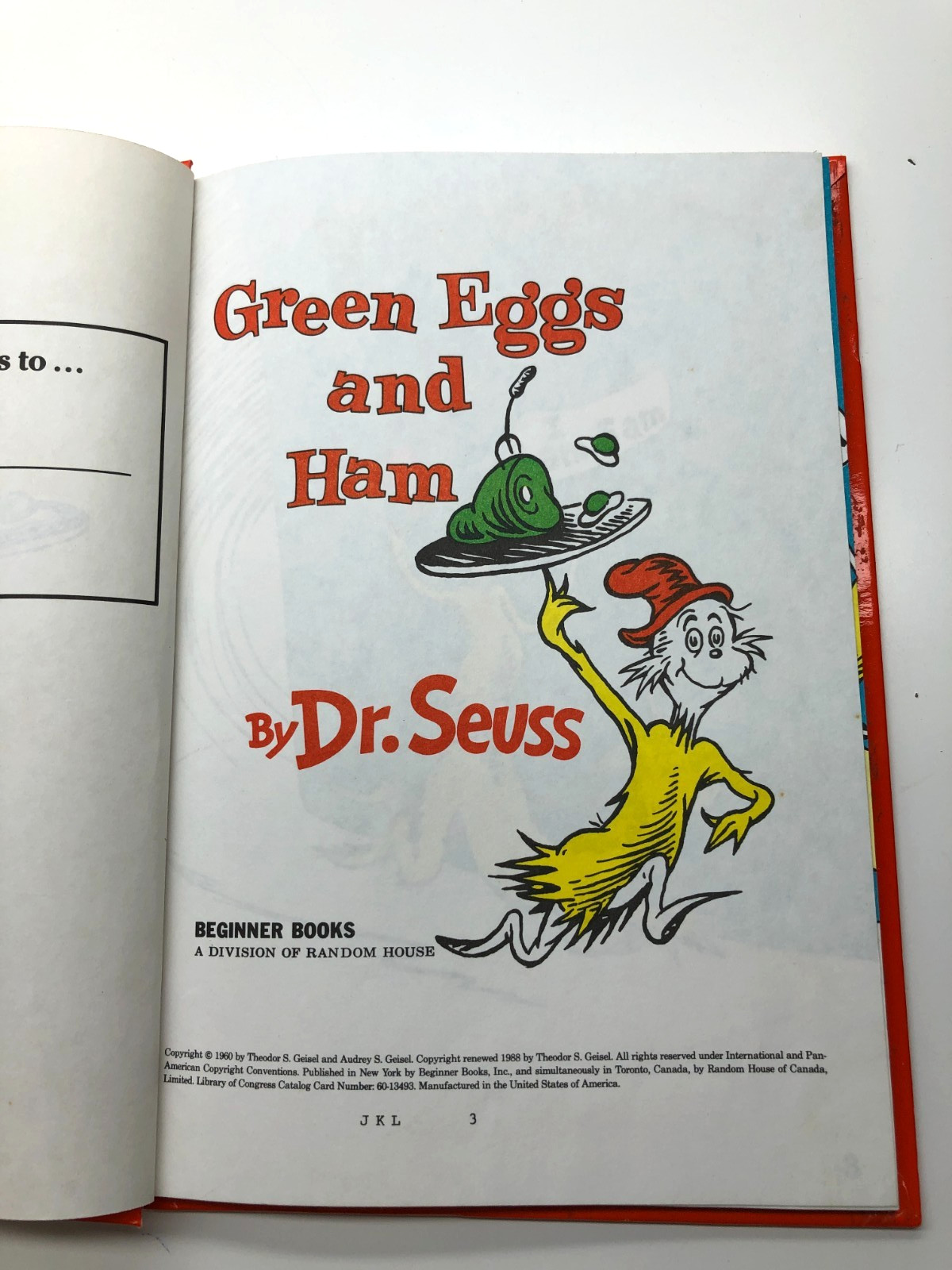 1960 Green Eggs And Ham Dr Seuss Hardcover Book Beginner Grolier Book Club Editi