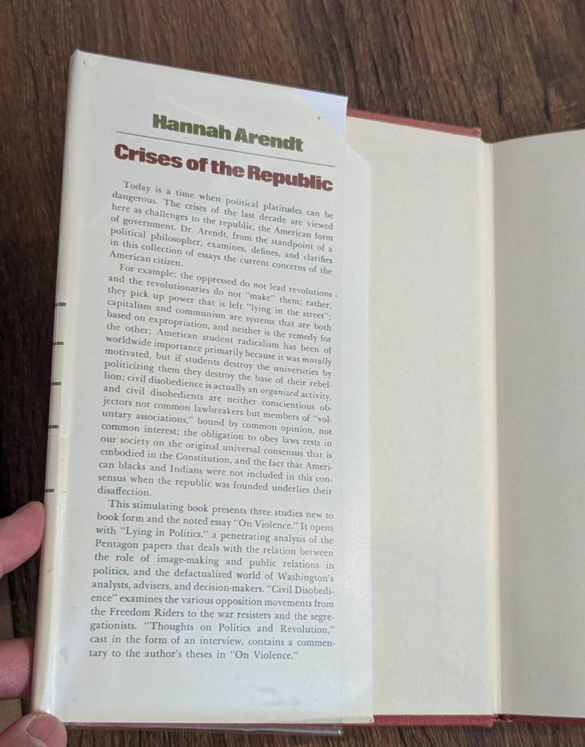 Hannah Arendt Crises of the Republic Harcourt 1972 Hardcover 1st ed 2nd printing