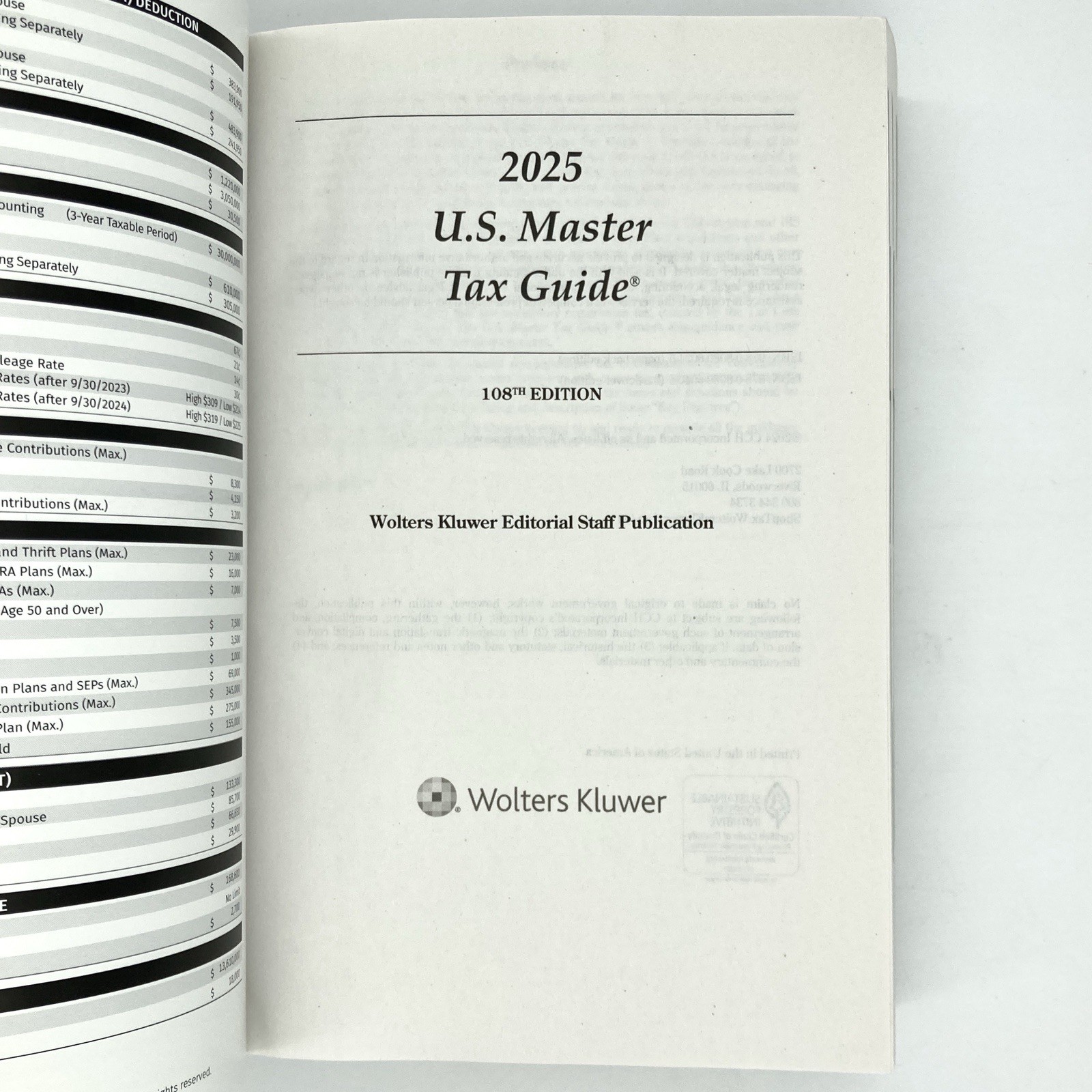 2025 U.S. Master Tax Guide (108th edition) Wolters Kluwer paperback