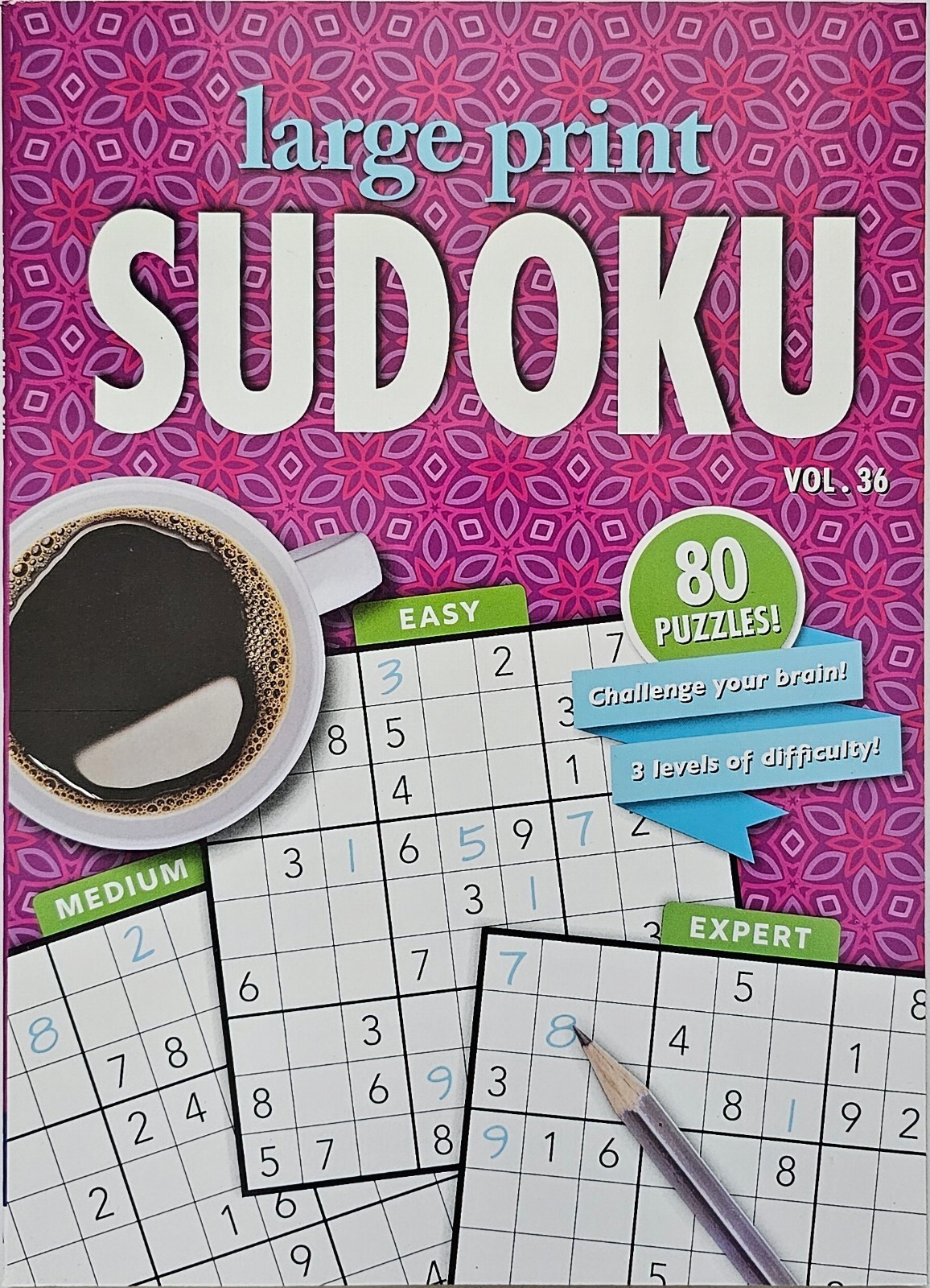 4 New Large Print Sudoku PAPP Puzzle Books Vol# 35-38 Games Entertain Hobbies