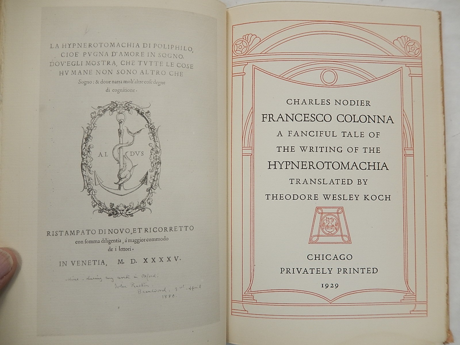 Francesco Colonna by Charles Nodier, Thoedore Wesley Koch, 1929, Edition of 400