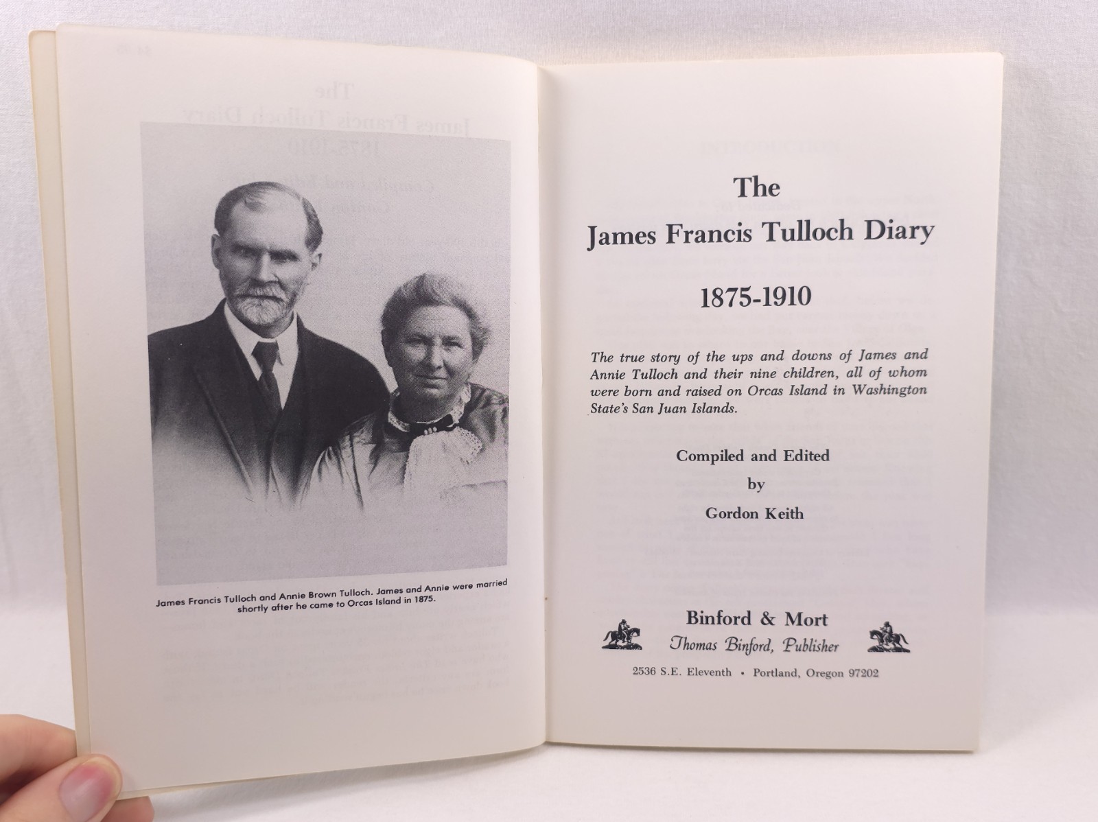 The James Francis Tulloch Diary 1875-1910 Gordon Keith 1978 Orcas Island