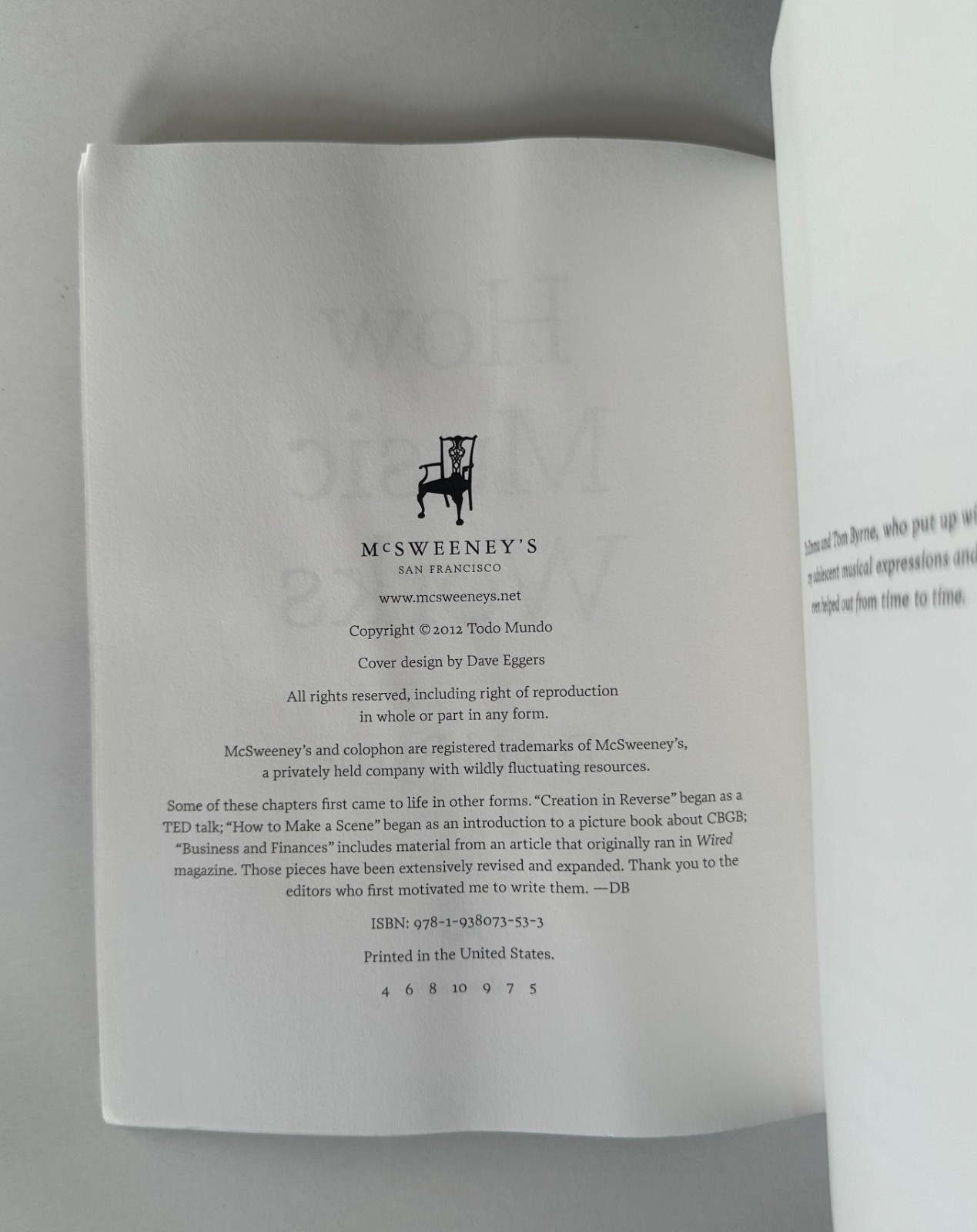 DAVID BYRNE How Music Works | 2013 McSweeney’s Trade Paperback
