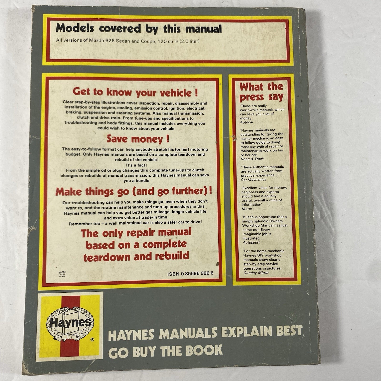 Haynes Auto Repair Workshop Manual for Mazda 626 years 1979 thru 1982