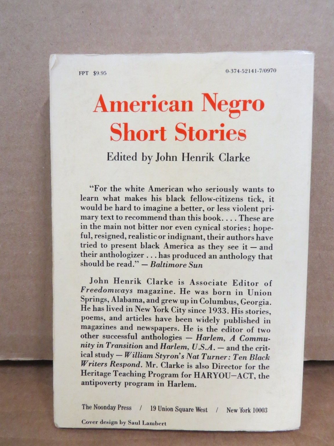 American Negro Short Stories John Henrik Clarke 1988 Anthology Noonday Press