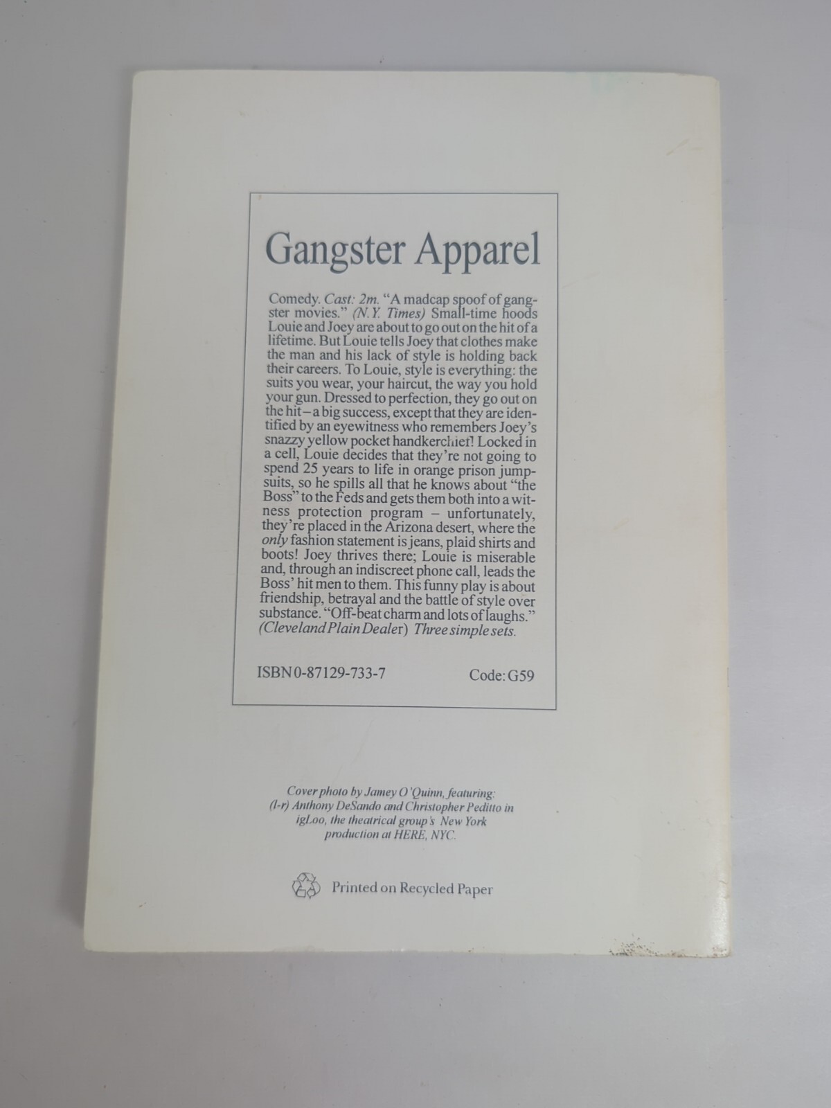 Gangster Apparel Comedy By Richard Vetere , Dramatic Publishing Company 62 Pages