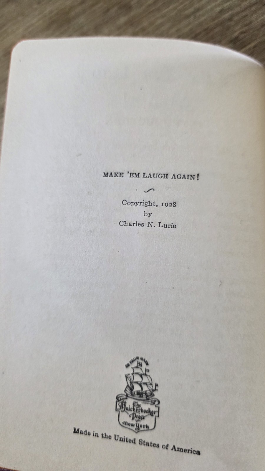 Make ‘Em Laugh Again! 1928 Charles N. Lurie Humor Jokes Vintage Hardcover