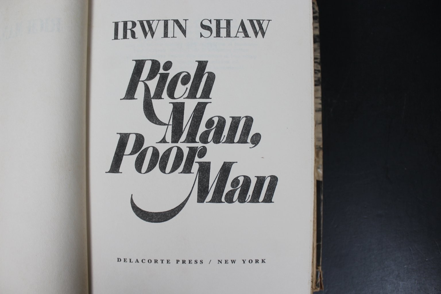 Rich Man, Poor Man Irwin Shaw 1970 BCE HCDJ Novel Delacorte Press