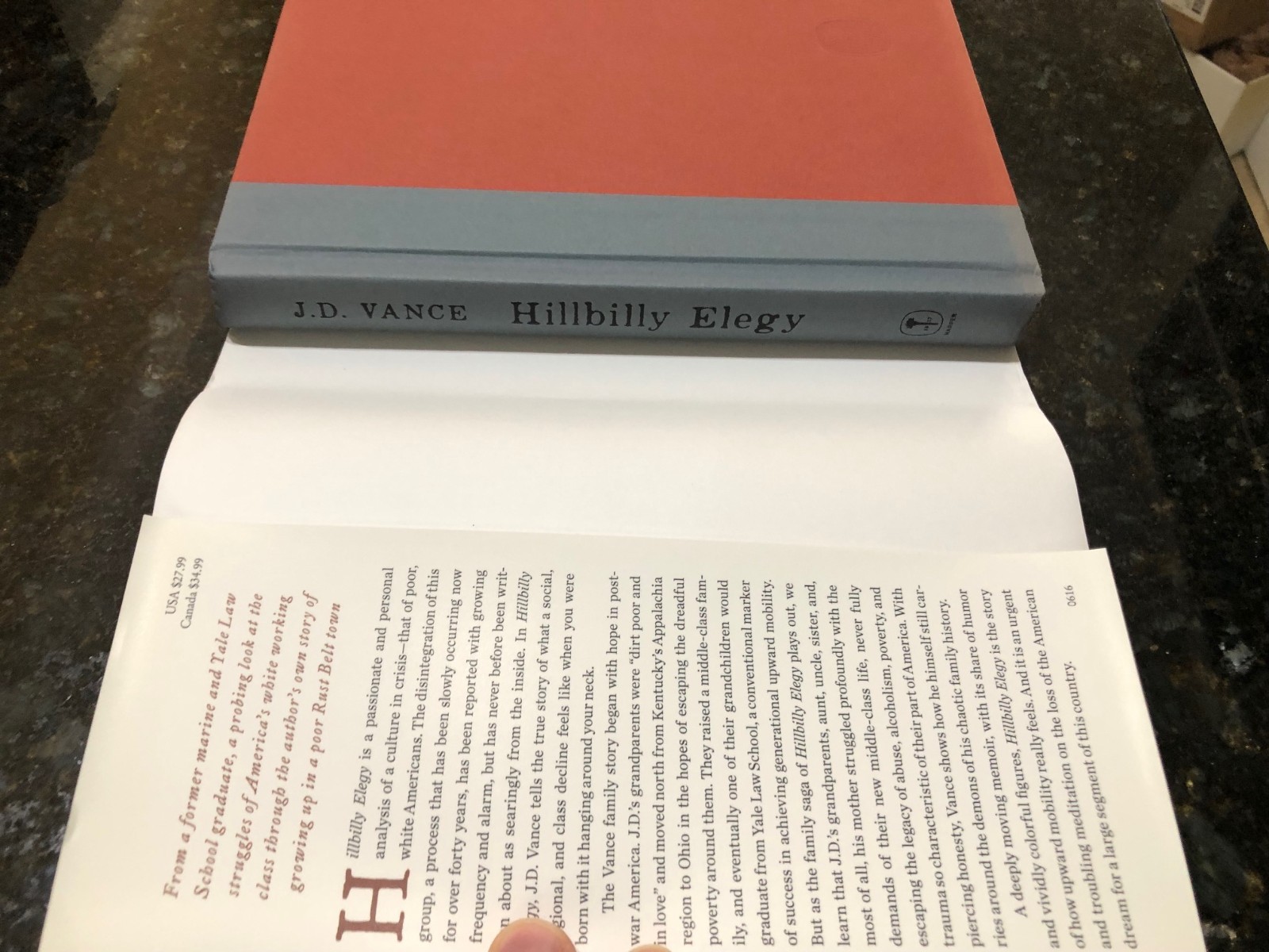 HILLBILLY ELEGY by J. D. Vance – STATED FIRST EDITION – Hardcover/DJ – BRAND NEW