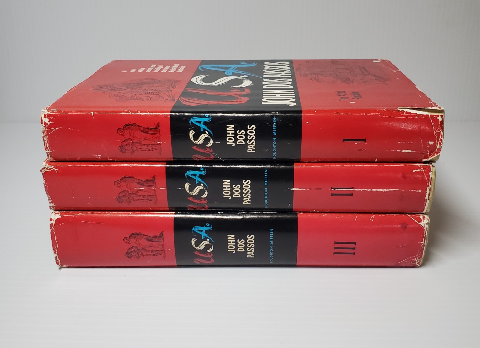 Vintage John Dos Passos U.S.A Trilogy (3 Volumes) 1960 Illustrated HC’s w/DJ BCE