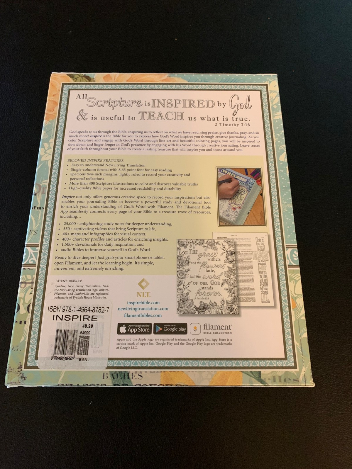 Inspire Bible NLT: New Living Translation- Aquamarine- Leatherlike- Filament-HC