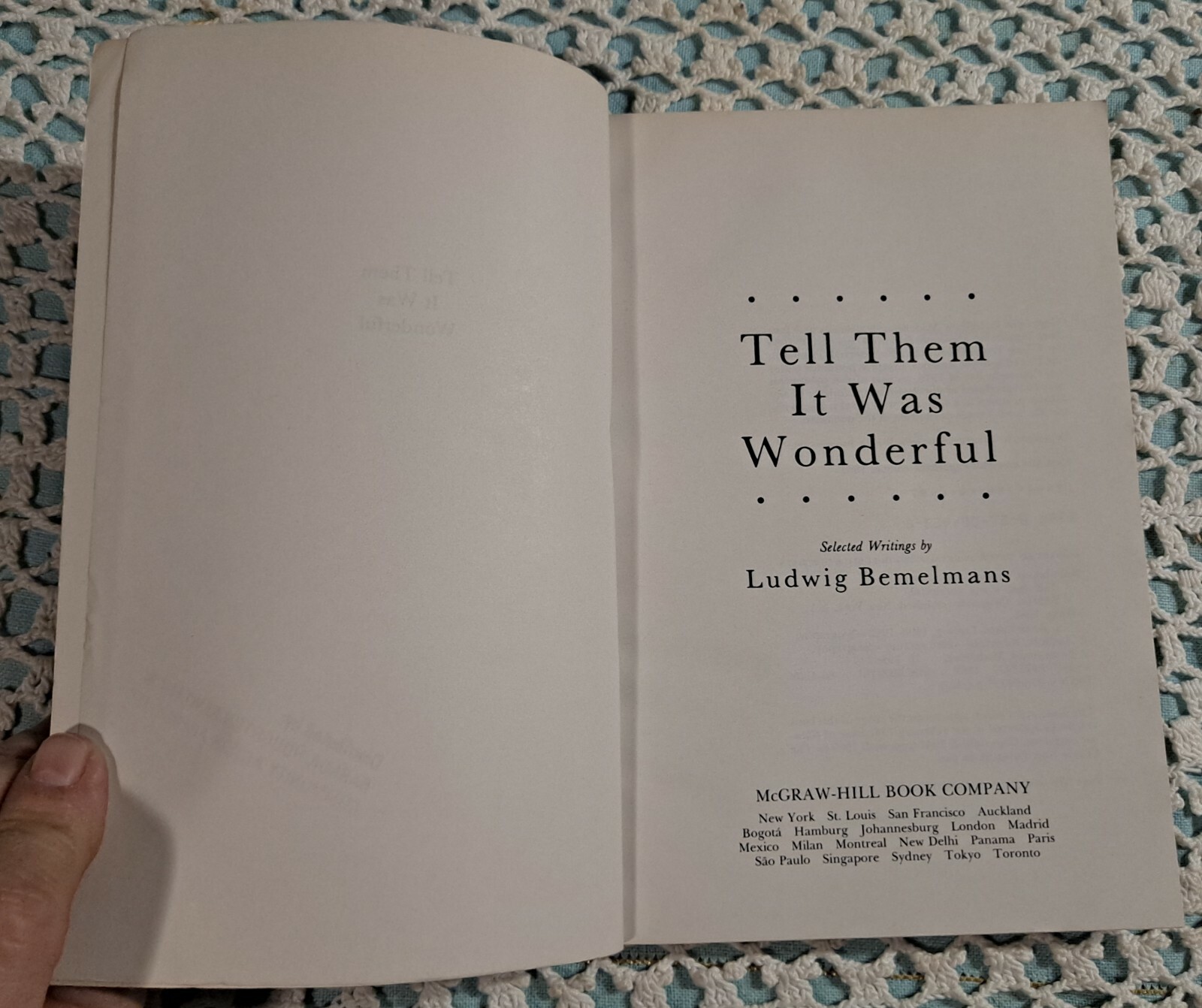Tell Them It Was Wonderful: Selected Writings by Ludwig Bemelmans, 1987 (1st ED)