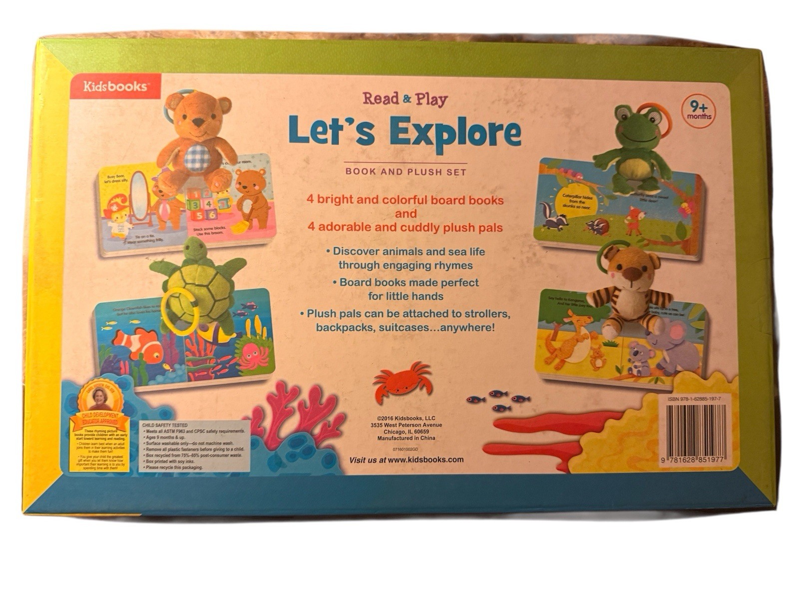 Kidsbooks Let’s Explore Baby Gift Set Board Books Plush Toys Learning Set New