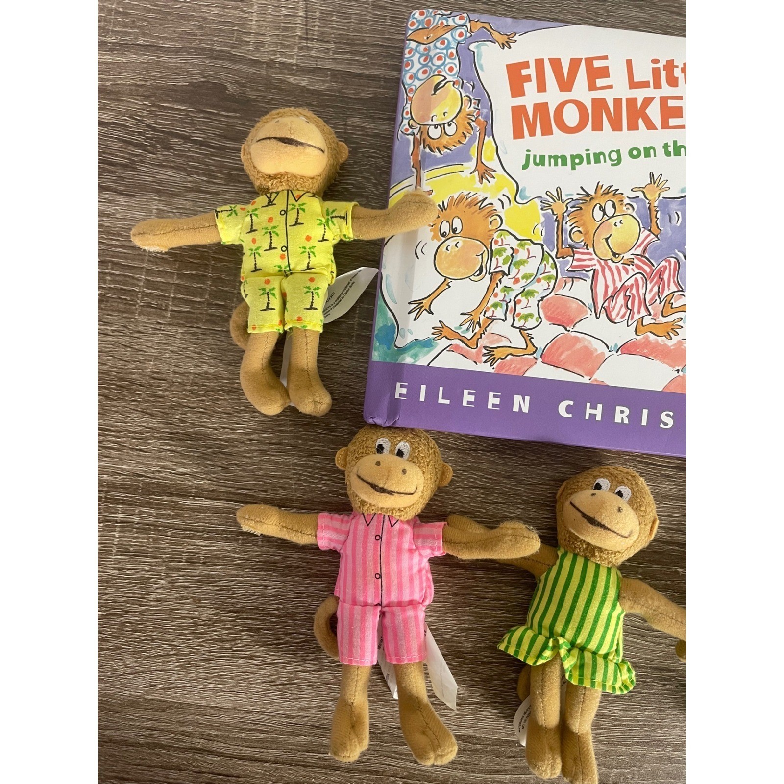 Five Little Monkeys Jumping On The Bed Book Plush Doll Figures Eileen Christelow