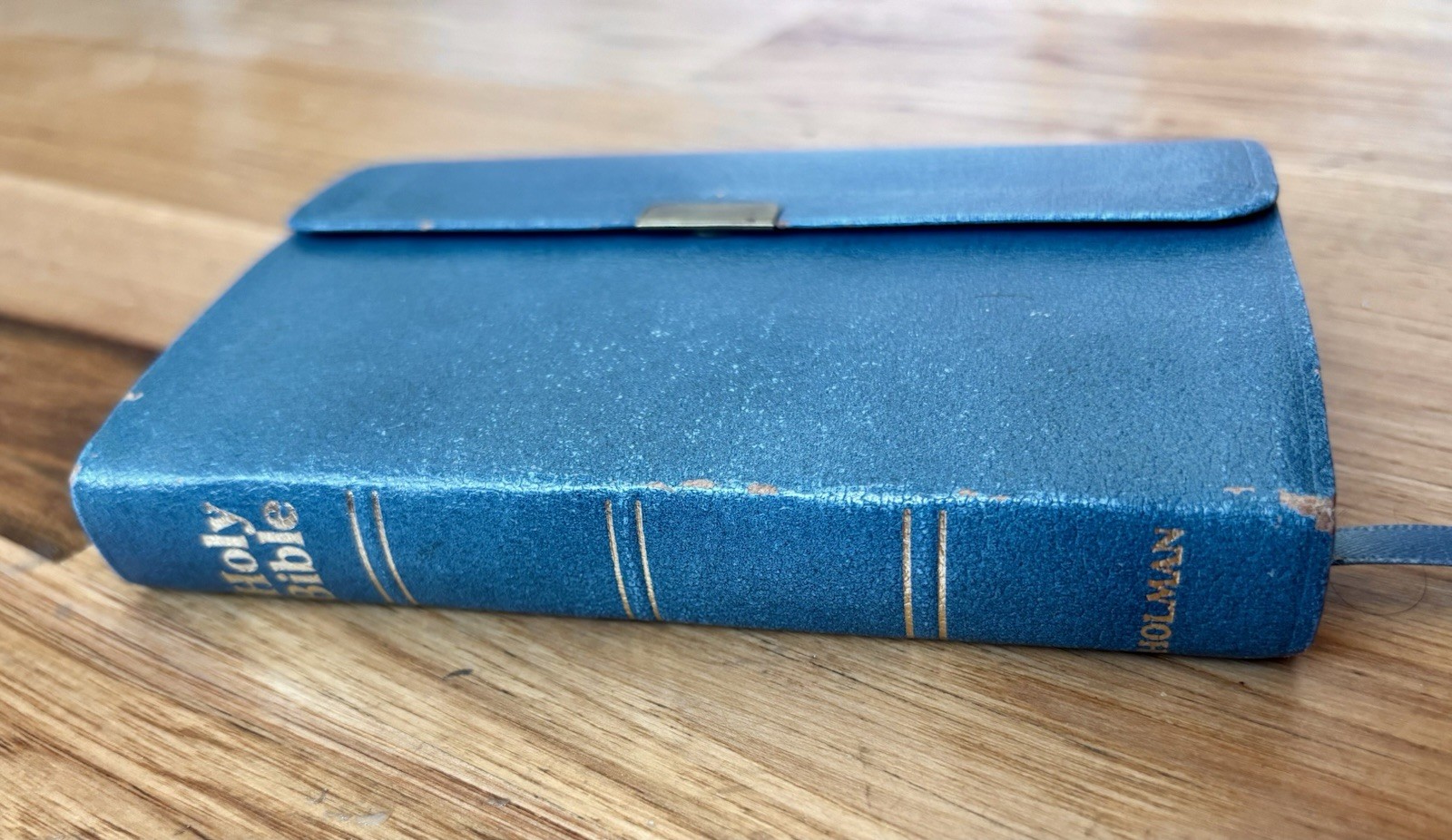 Holman Compact Pocket-Size Blue Leather KJV Bible Red Letter Snap Flap 1982