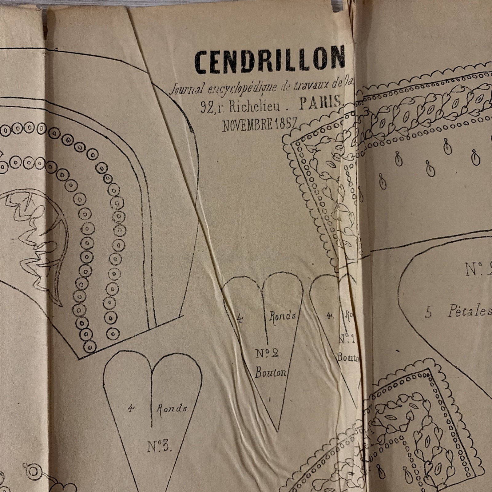 Rare Antique French Embroidery Pattern Sheet – Cendrillon Journal (November 1857