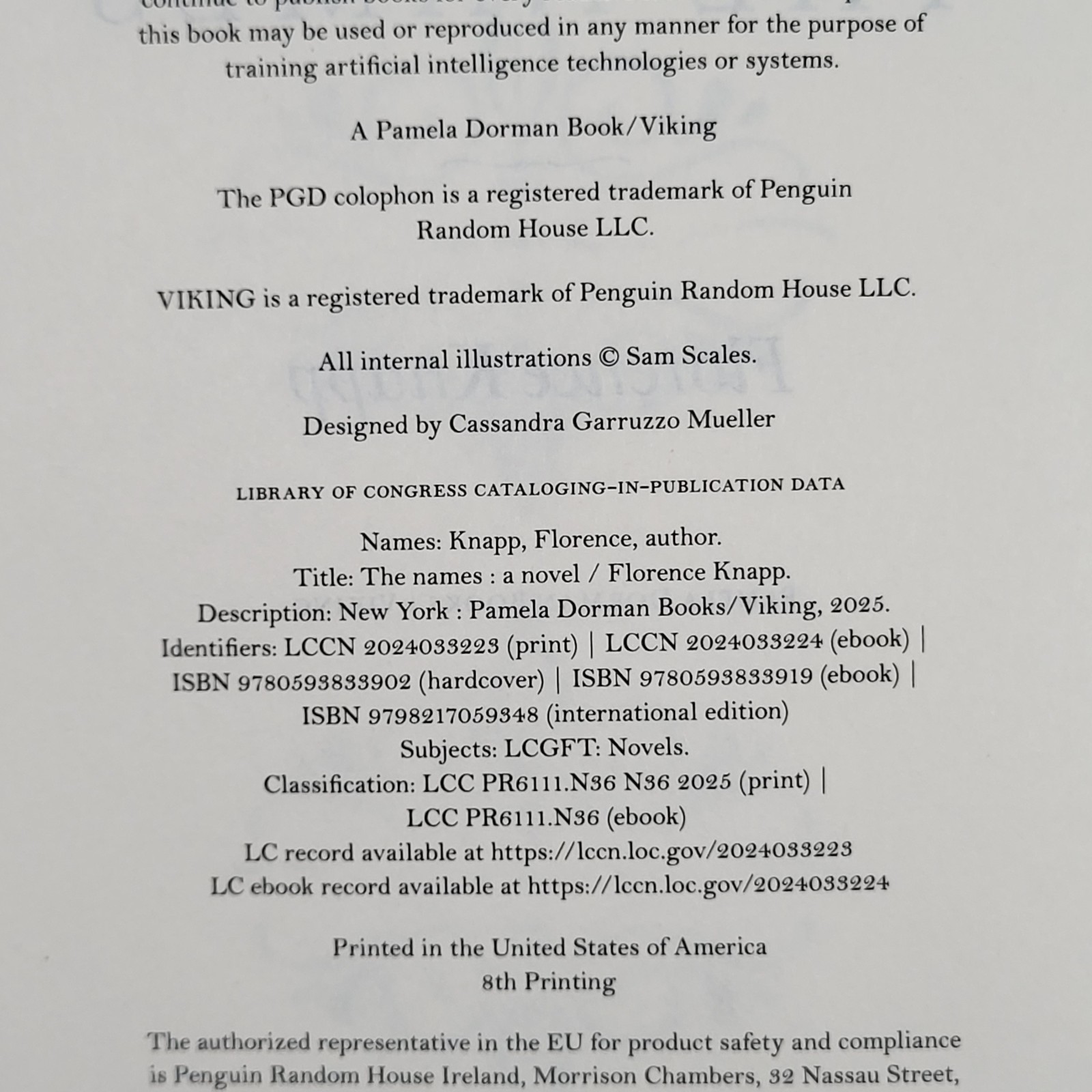 The Names Florence Knapp Hardcover Novel 2025 Feminist Literary Fiction VG