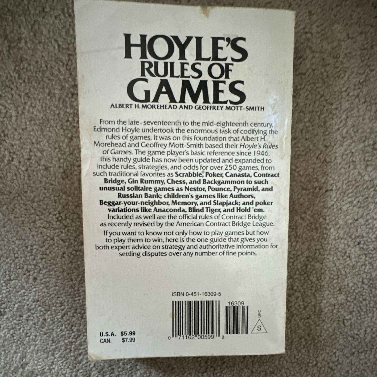 MOREHEAD MOTT-SMITH HOYLE’S RULES OF GAMES 2ND REVISED ED NAL PB
