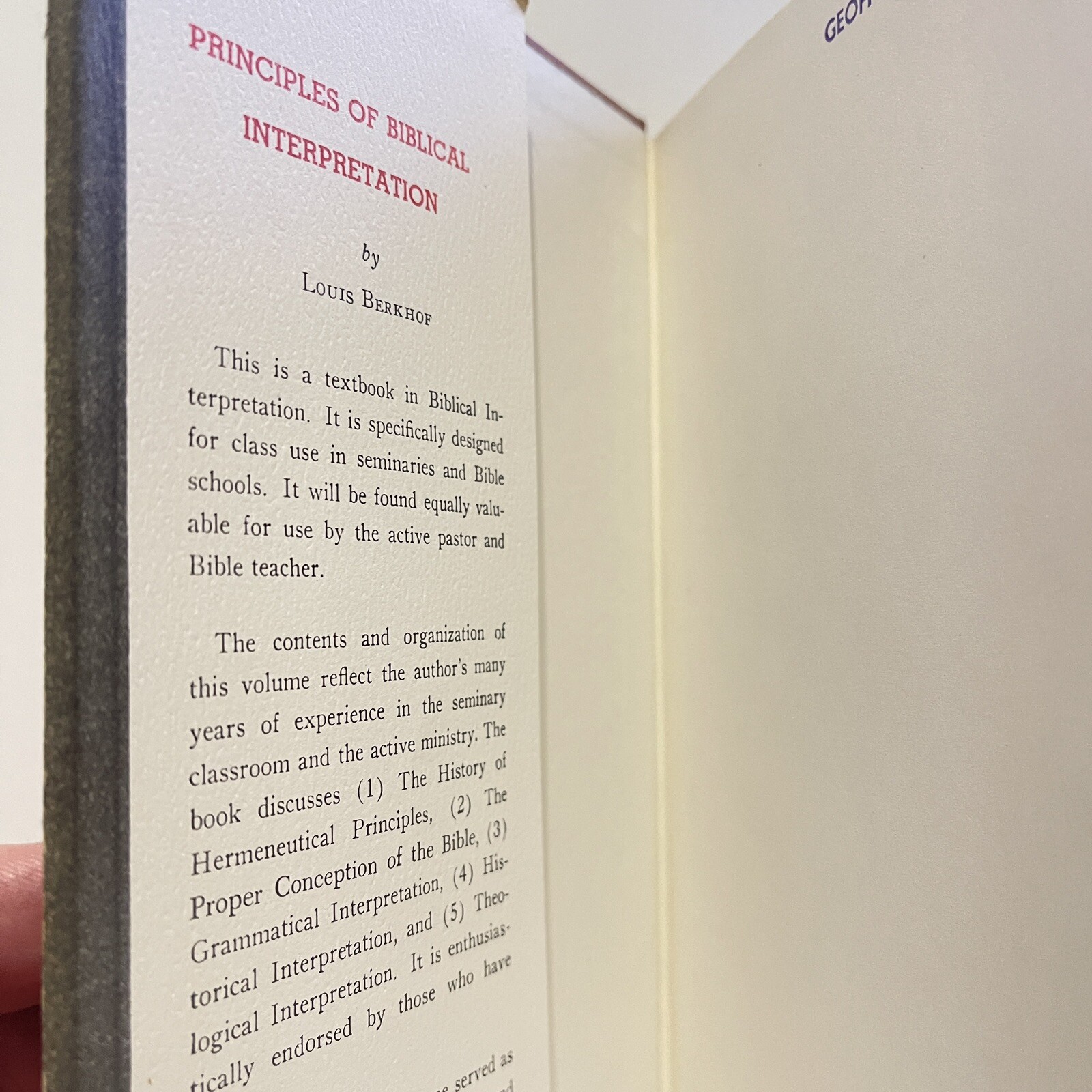 Louis Berkhof Principles of Biblical Interpretation Hardcover Baker Book House