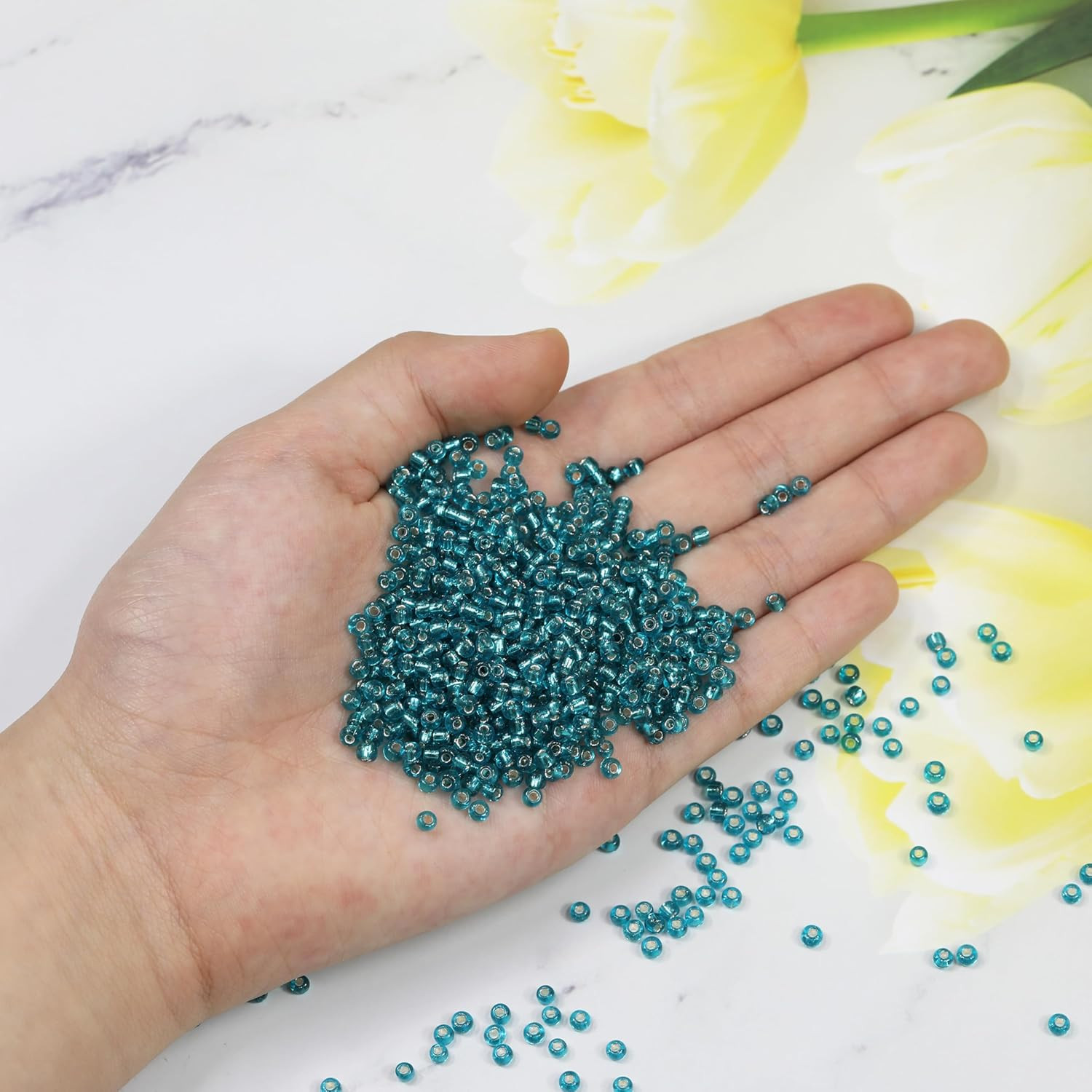 Peacock Blue Sliver Lined Color Size 3mm Seed Beads About 3600pcs/100Grams in Ba
