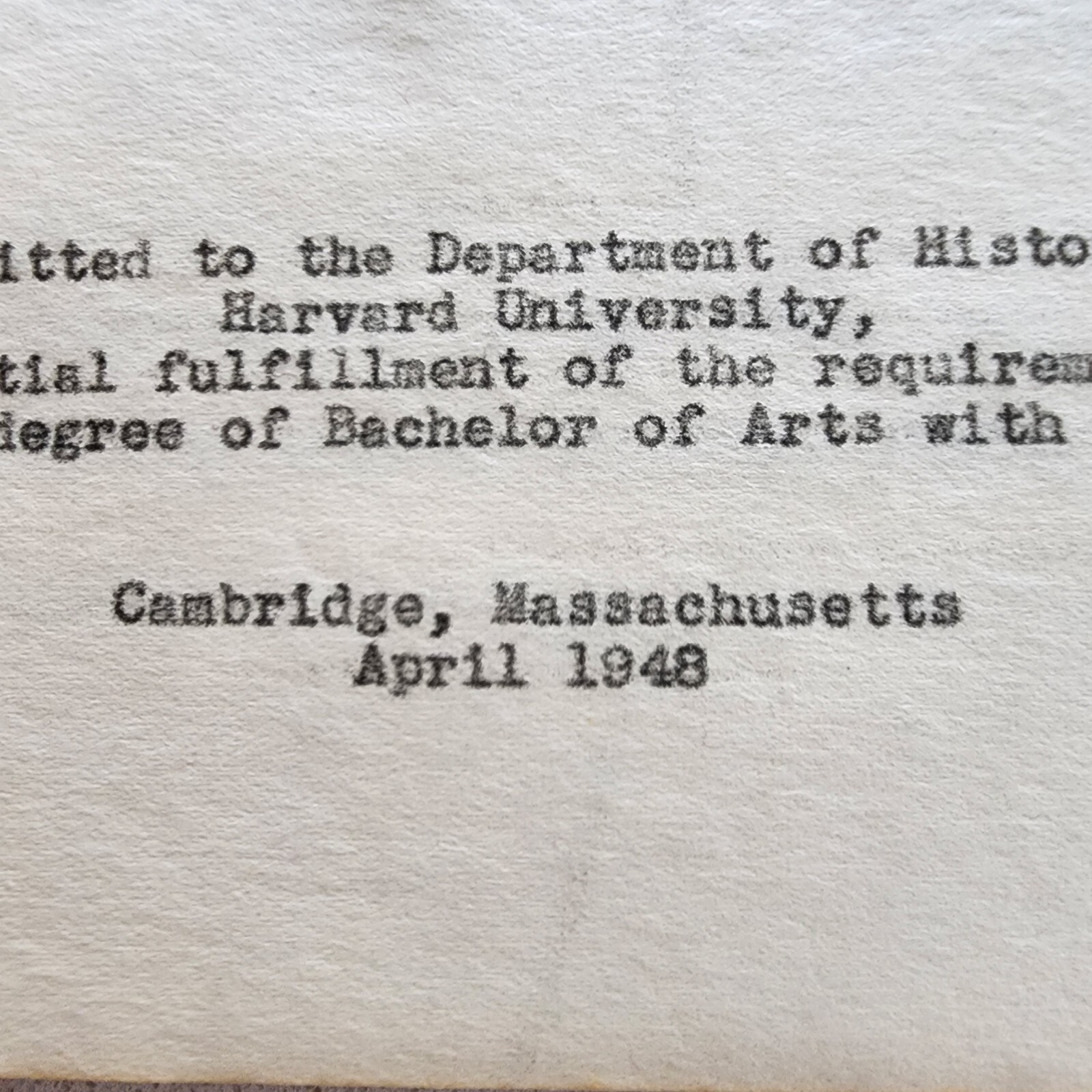 Original 1948 Harvard University Honors Thesis –Rare Harvard & Cambridge History