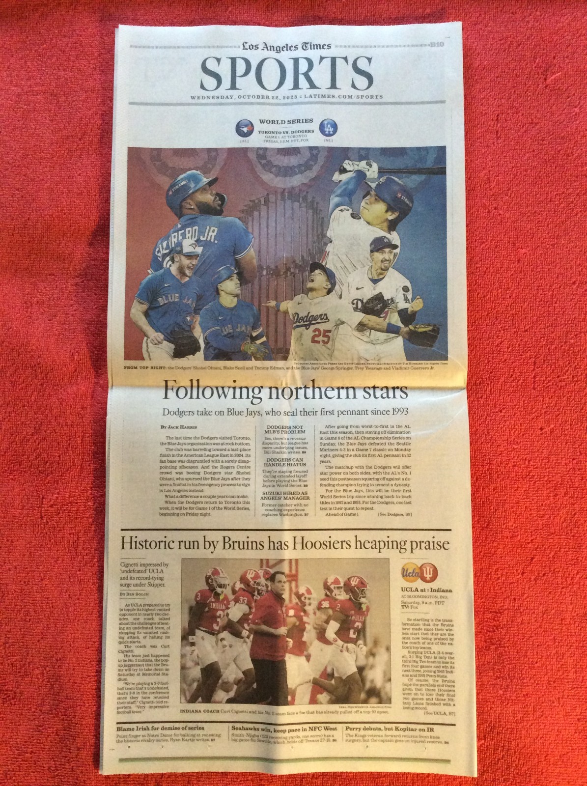 LA TIMES SPORTS SECTION OCTOBER 22 2025 DODGERS BLUE JAYS SHOHEI OHTANI SPRINGER