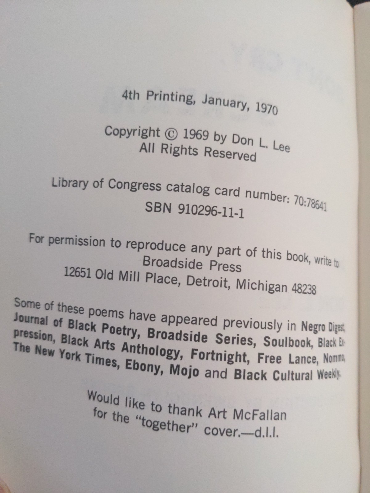 Black Words that Say: Don’t Cry, Scream Don L. Lee – 1st edition 4th printing