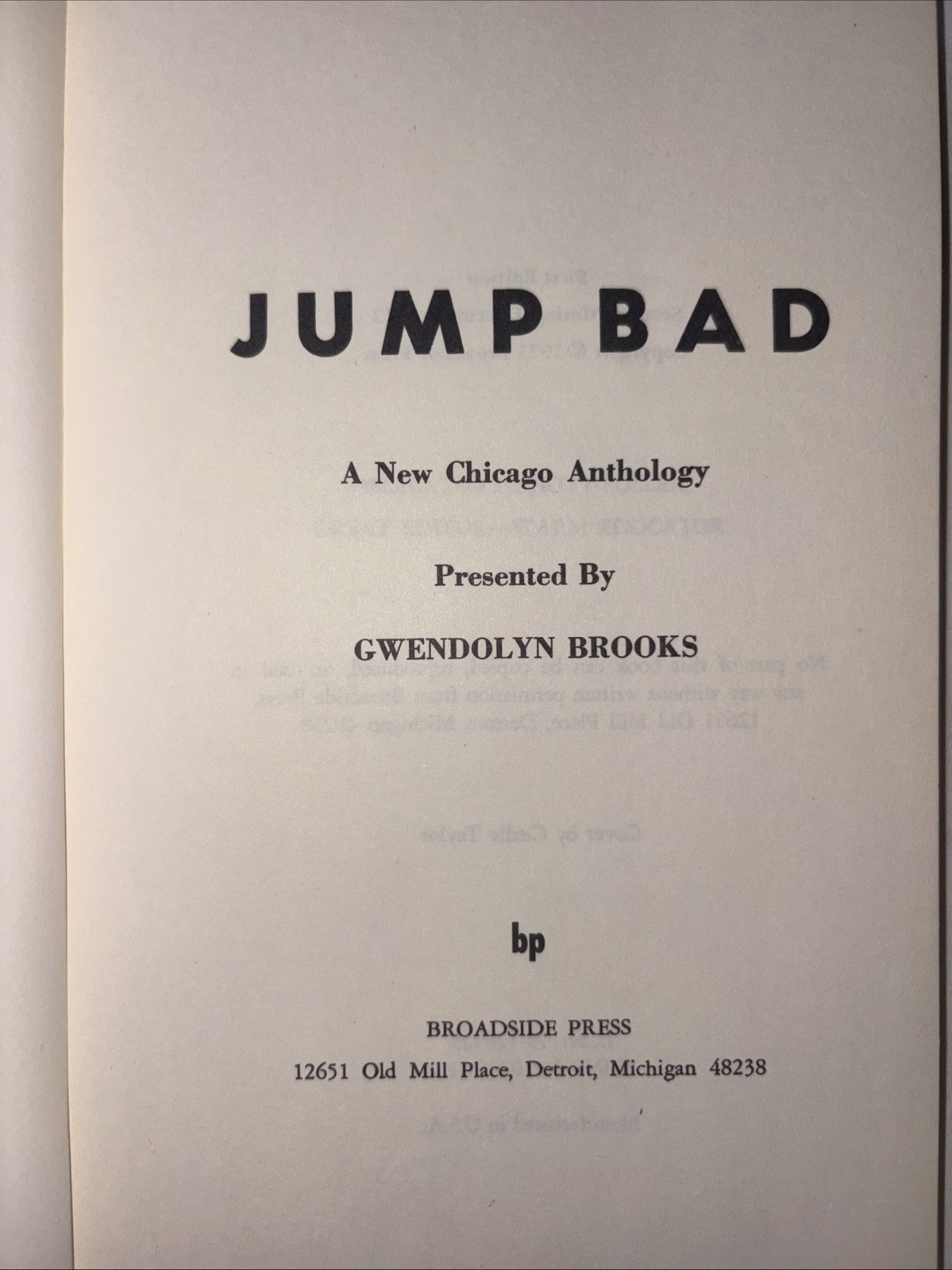Jump Bad: A New Chicago Anthology By Gwendolyn Brooks 1972 PB 1st Ed 2nd Print