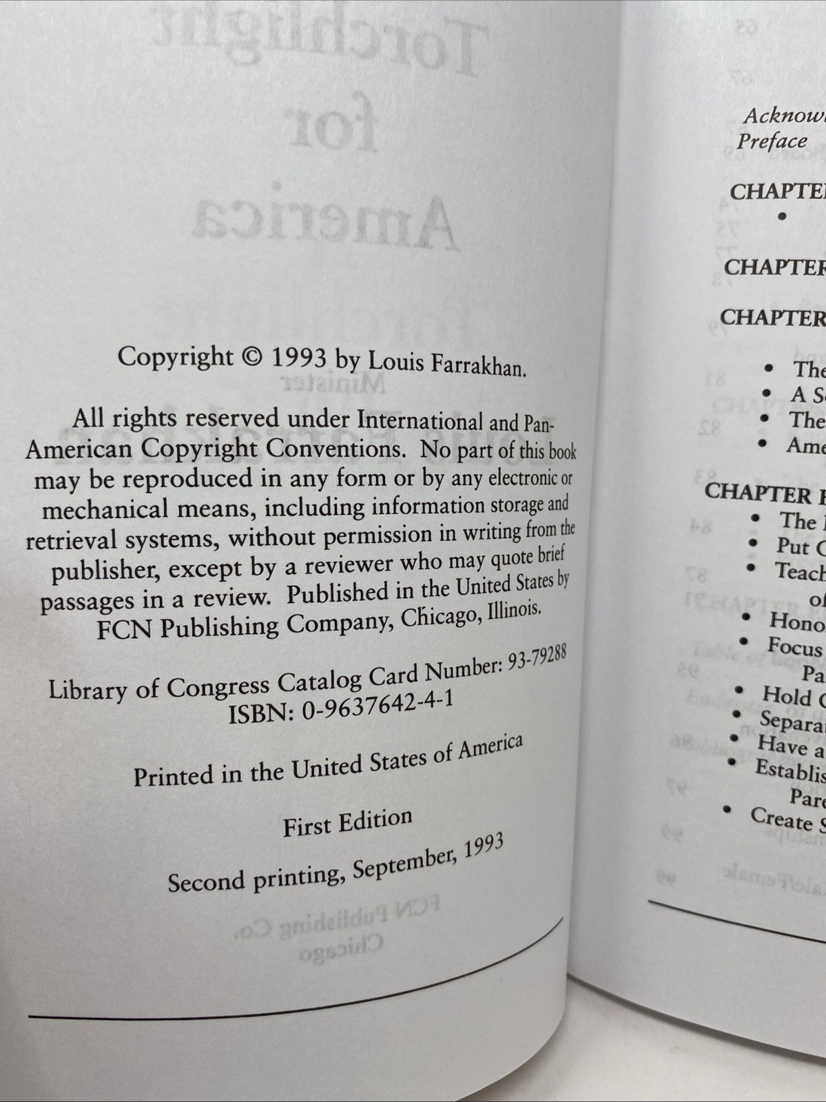 Torchlight for America Louis Farrakhan Paperback Clean Pages Name Inside Covers