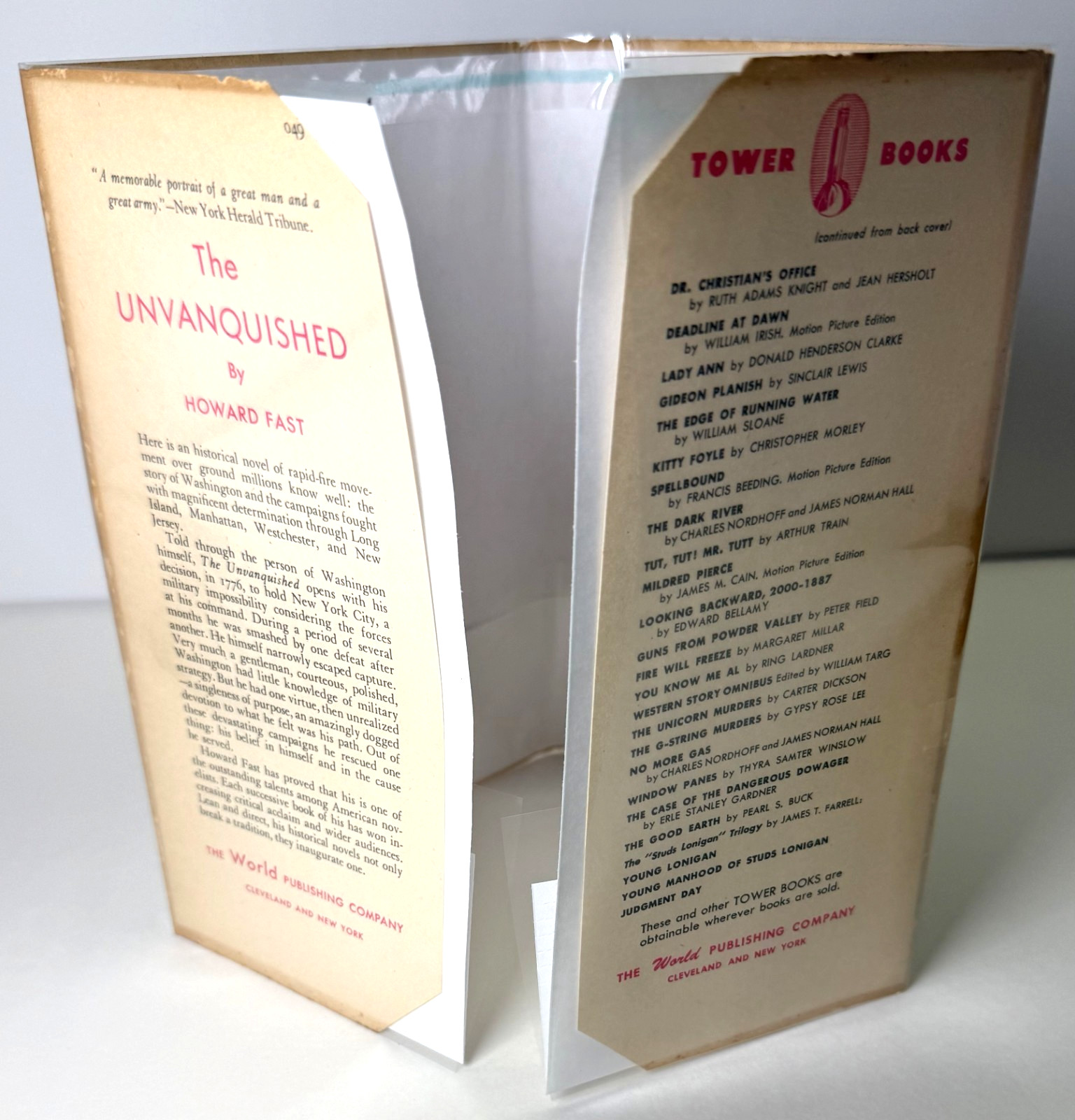 The Unvanquished, Howard Fast, 1946 Tower Books HCDJ in Mylar, Very good