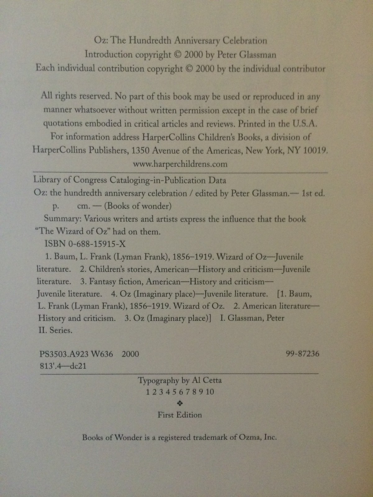 Oz: The Hundredth Anniversary Celebration SIGNED 1st Ed.