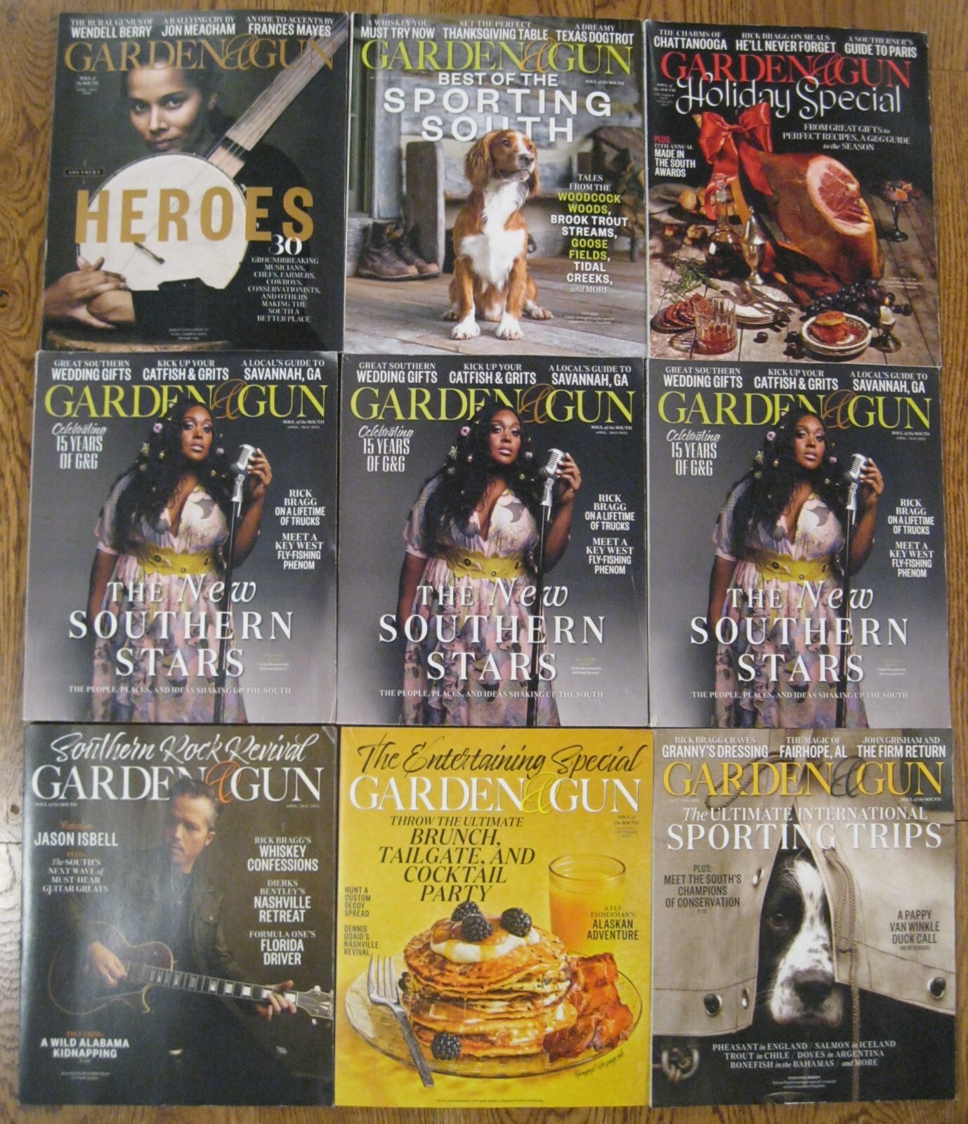 LOT OF 9 GARDEN & GUN SOFTCOVERS APRIL / MAY 2020 THROUGH OCTOBER /NOVEMBER 2023