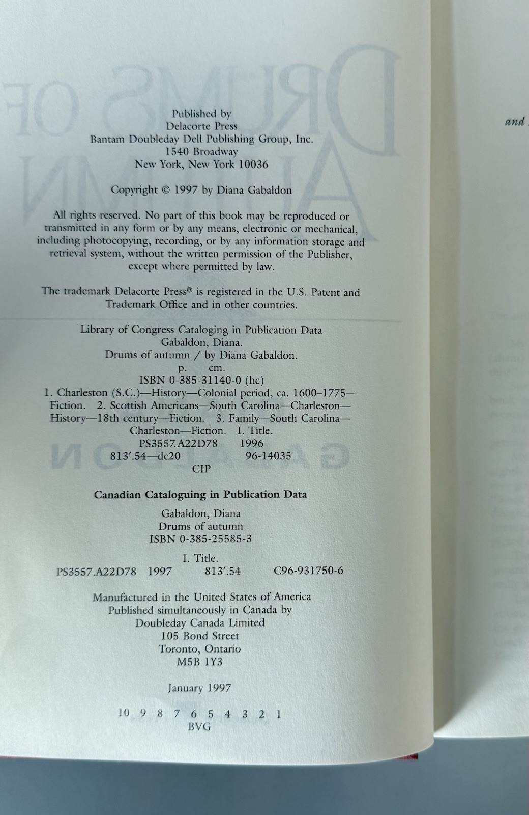 Drums of Autumn by Diana Gabaldon — 1st Edition/Print — HCDC — 1997 Delacorte