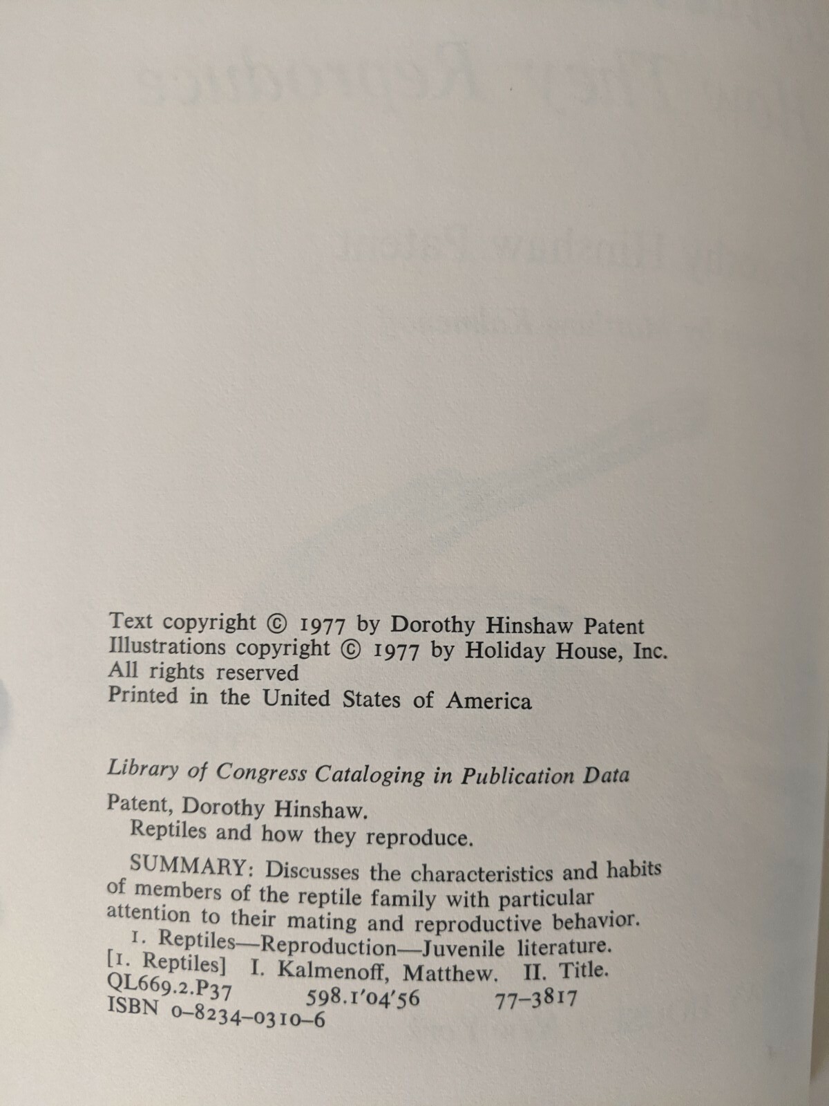 Reptiles and How They Reproduce HCDJ Dorothy Hinshaw Patent First Edition 1977