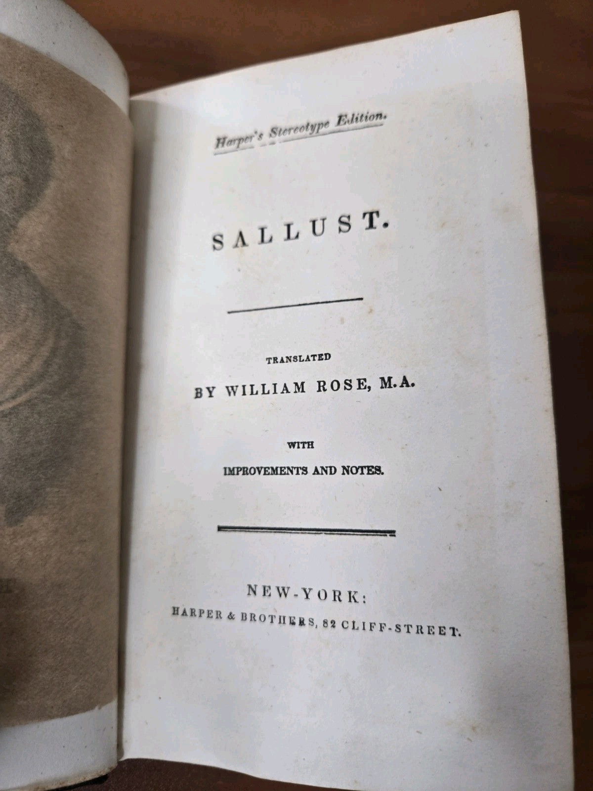 SALLUST – Translated by William Rose HC (1840? Year Unkown) Harper Pub. J94