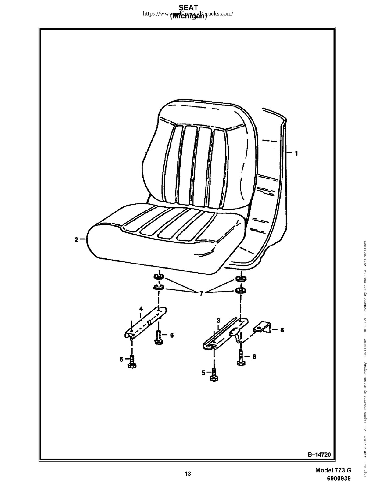 BOBCAT 773 G-Series Skid Steer Parts Manual 2009 SN 500K11001 Up – WIRE BOUND