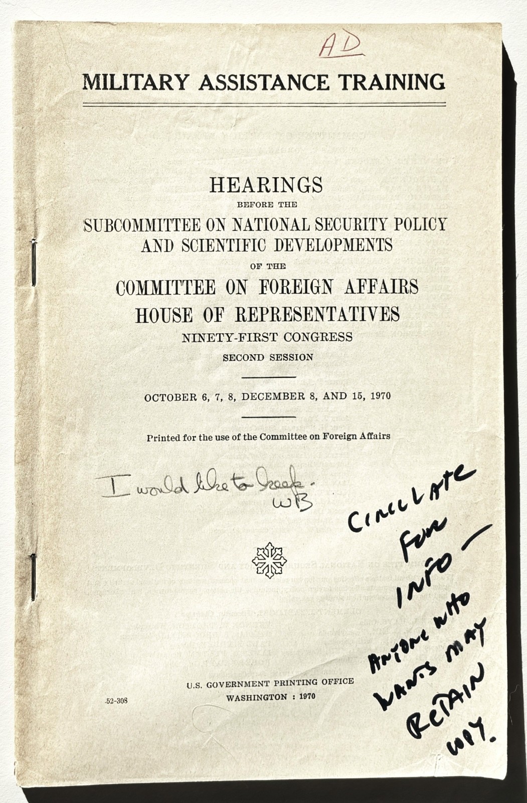 Congressional Subcommittee Hearings and Reports – Vietnam/Indochina
