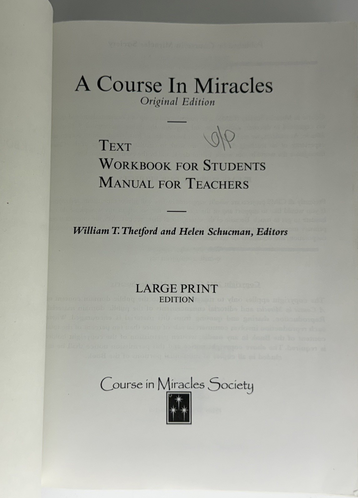 A COURSE IN MIRACLES ORIGINAL EDITION LARGE PRINT By Helen Schucman