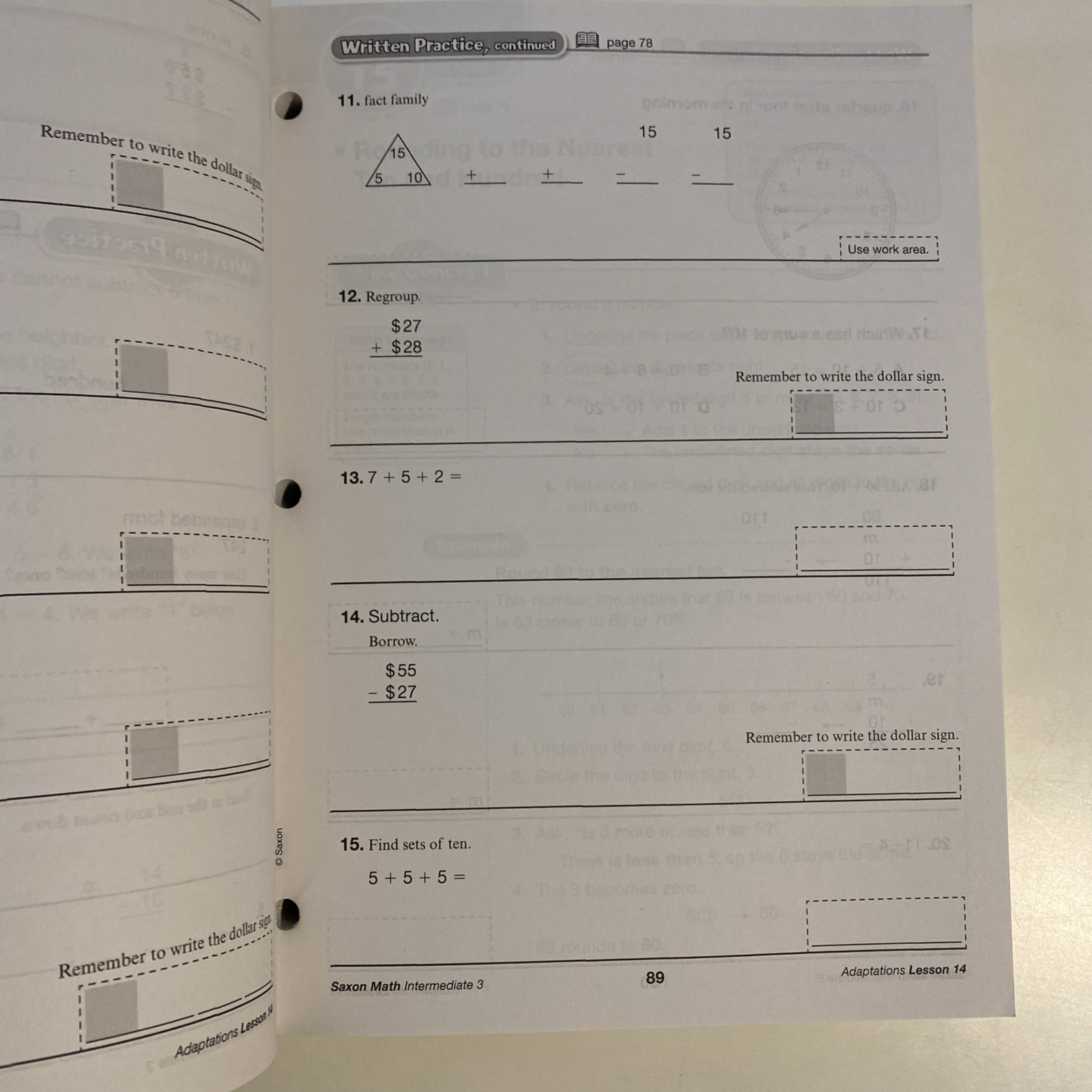Saxon Math Student Workbook Adaptations Intermediate 3 – First 45 Pages Missing