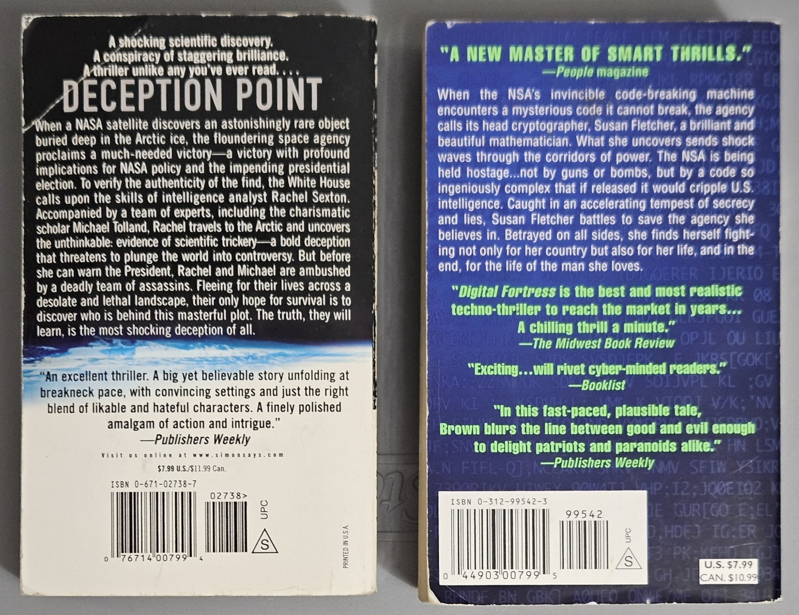 LOT OF 2 Dan Brown – Deception Point & Digital Fortress (Mass Paperback)