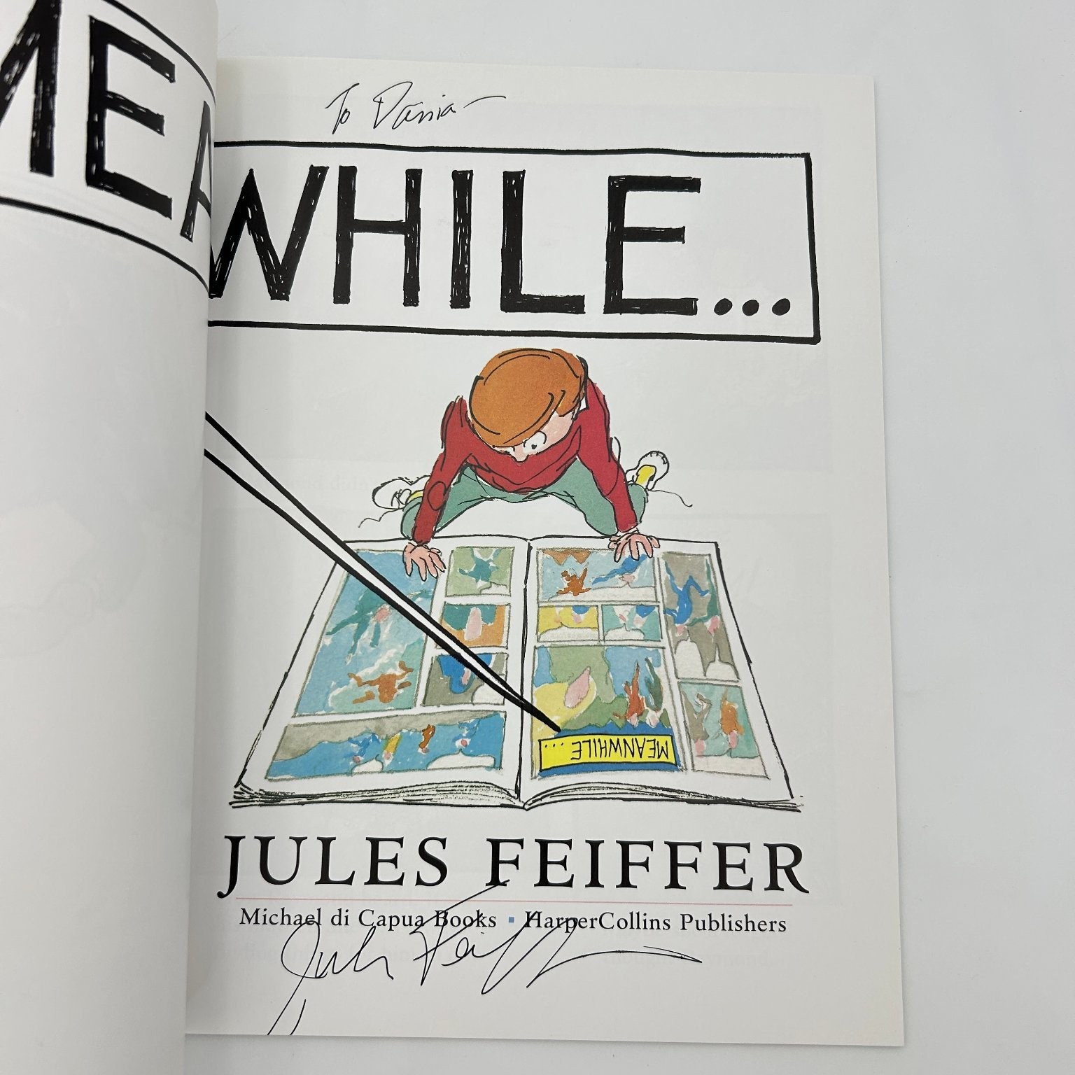 Meanwhile… Jules Feiffer 1997 Signed Inscribed Picture Book HarperCollins