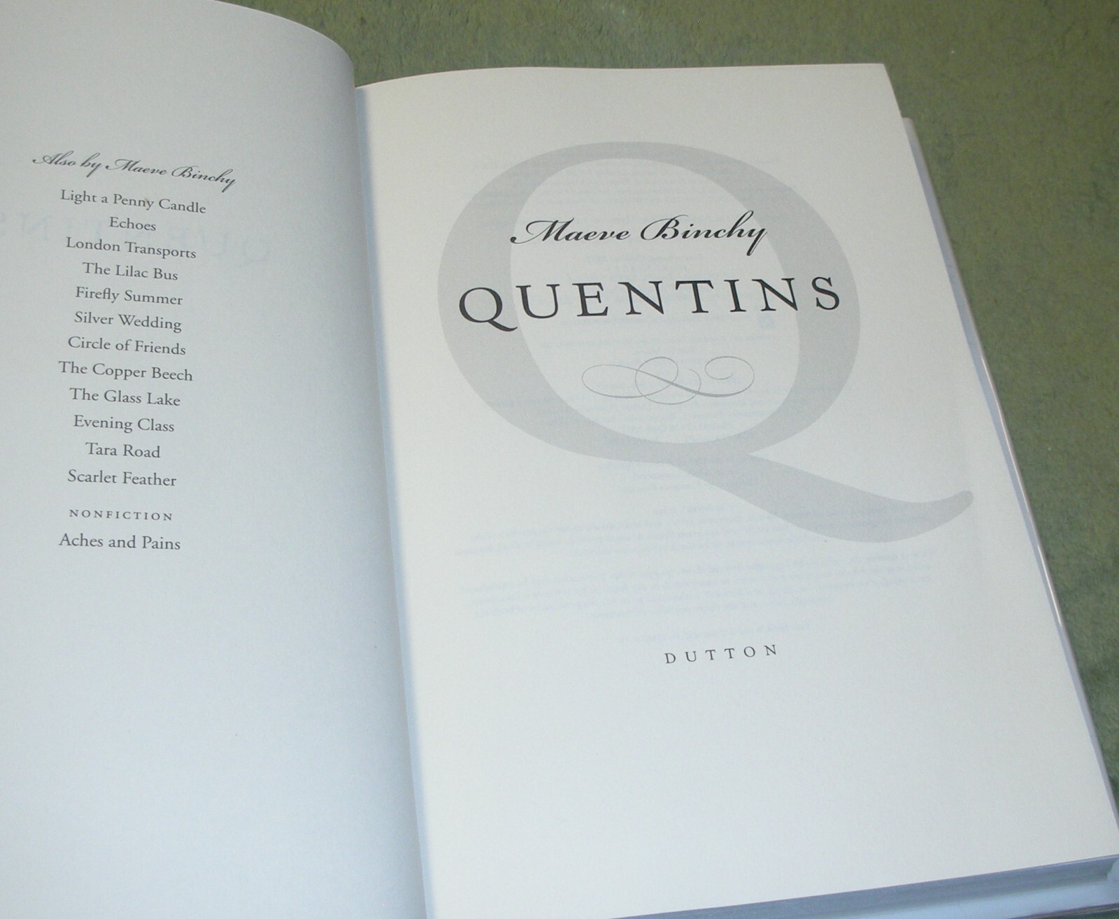 QUENTINS by Maeve Binchy 2002 HC/DJ ~ 1st Edition 1st Printing + Cover