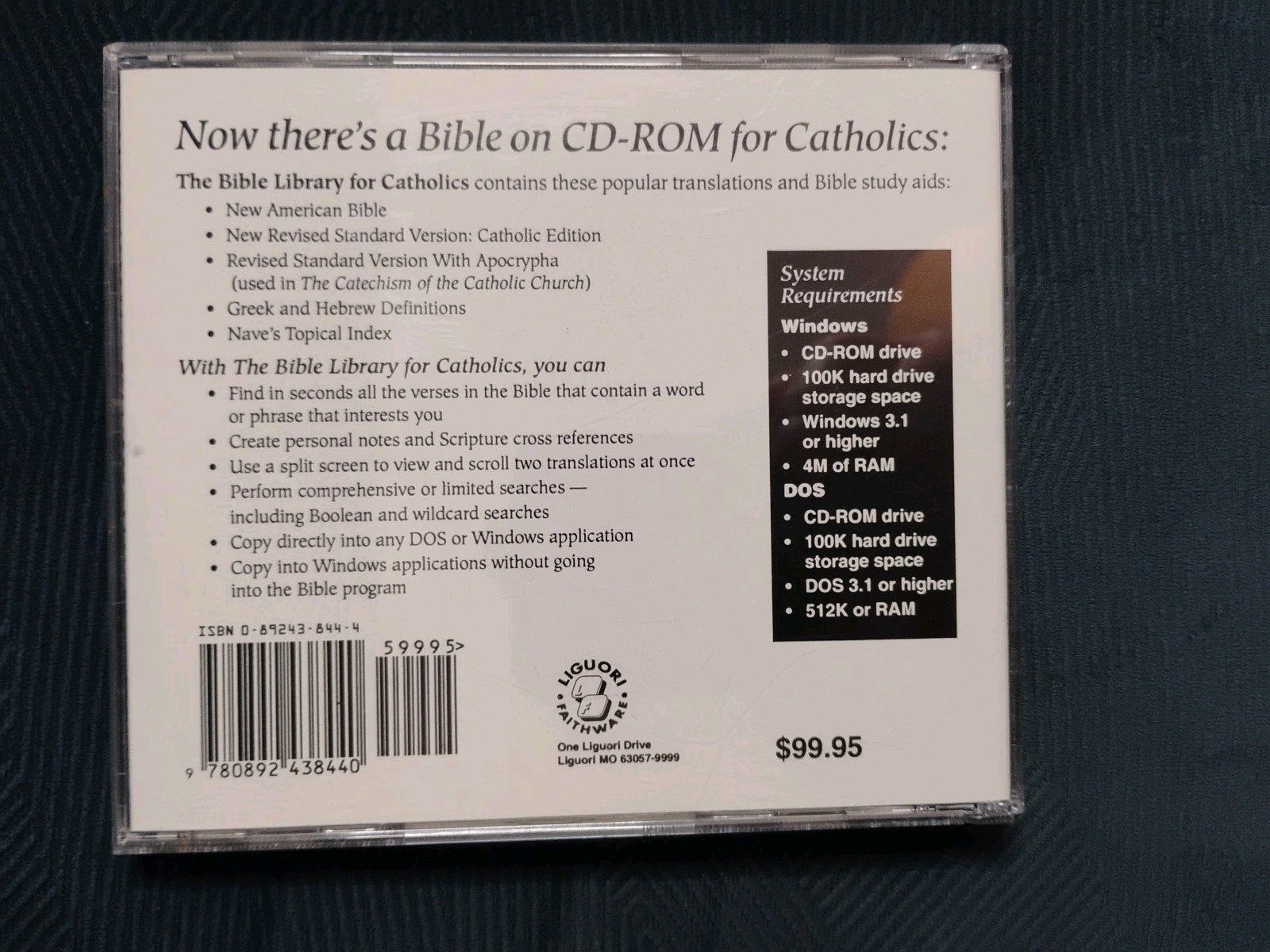THE BIBLE LIBRARY FOR CATHOLICS CD-ROM by Liguori Faithware – RARE ONLY COPY!!!