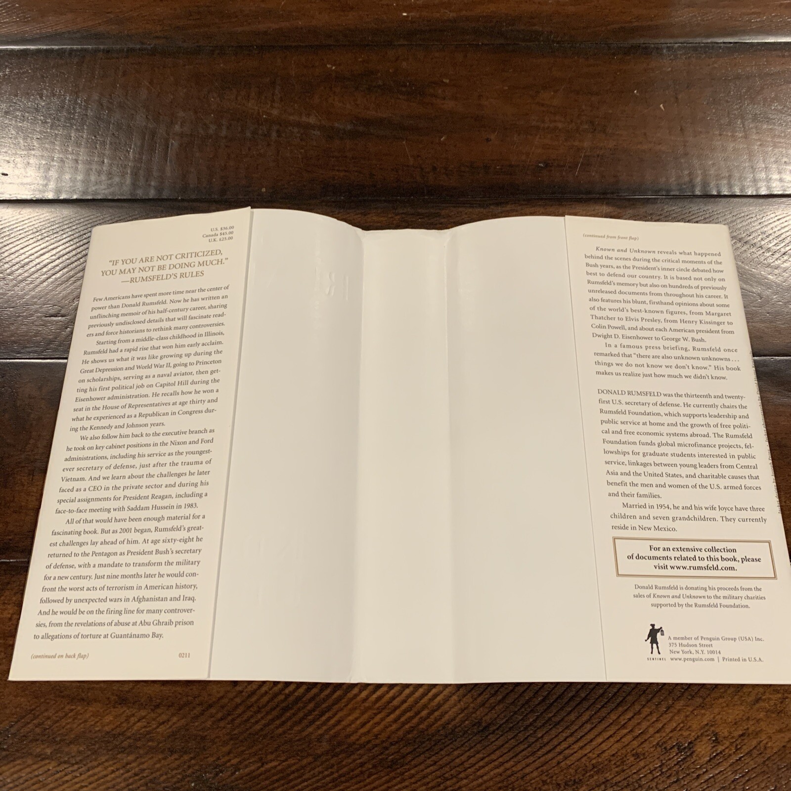 Known and Unknown : A Memoir by Donald Rumsfeld – SIGNED First Edition – HC/DJ