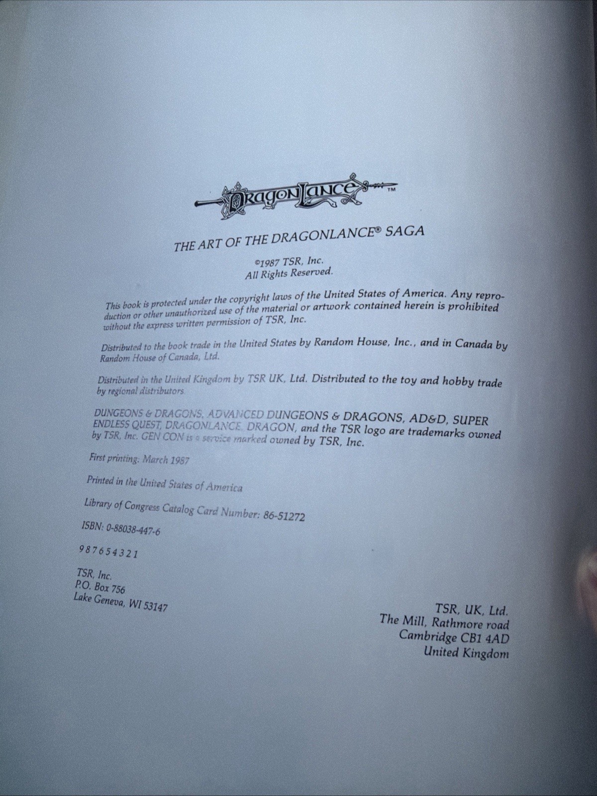 The Art of the DragonLance Saga First Printing March 1987 Weis Hickman Kirchoff