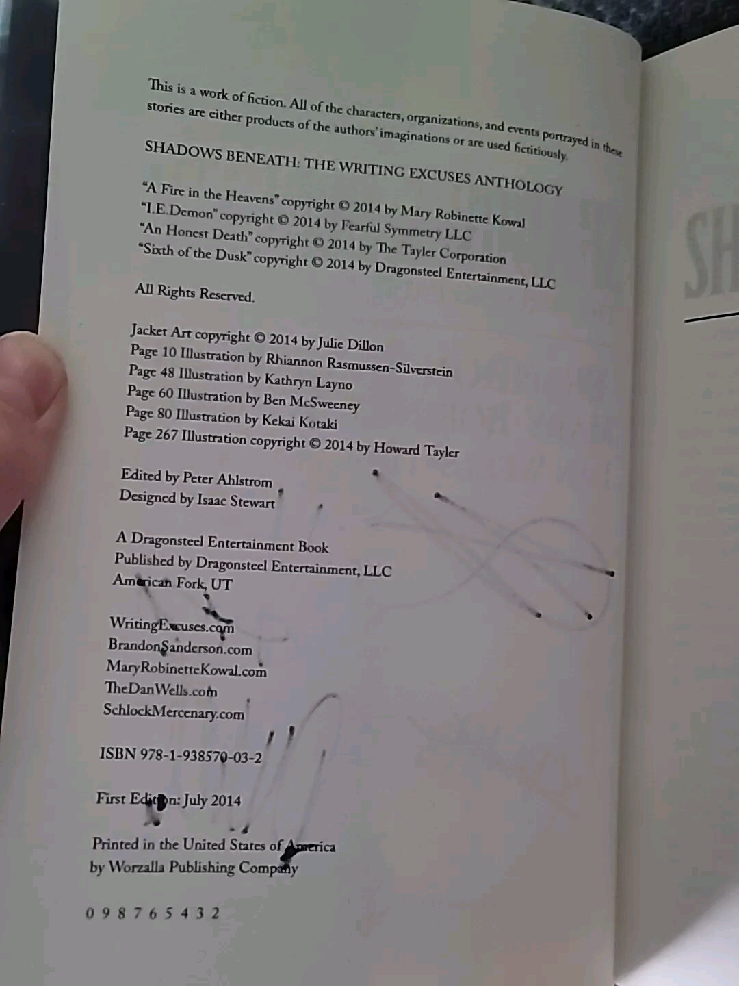 SIGNED X8 Shadows Beneath: Writing Excuses Anthology 1st/2nd Brandon Sanderson