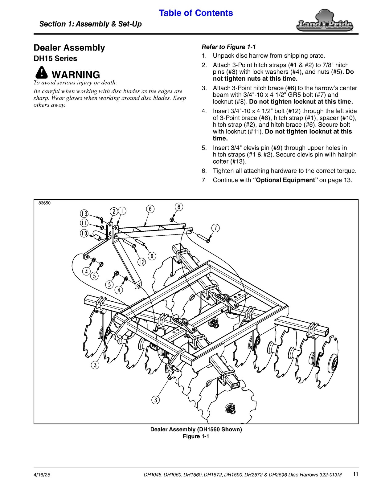 LAND PRIDE DH10 Series Disc Harrows Operators Manual – WIRE BOUND – TOUGH COVERS