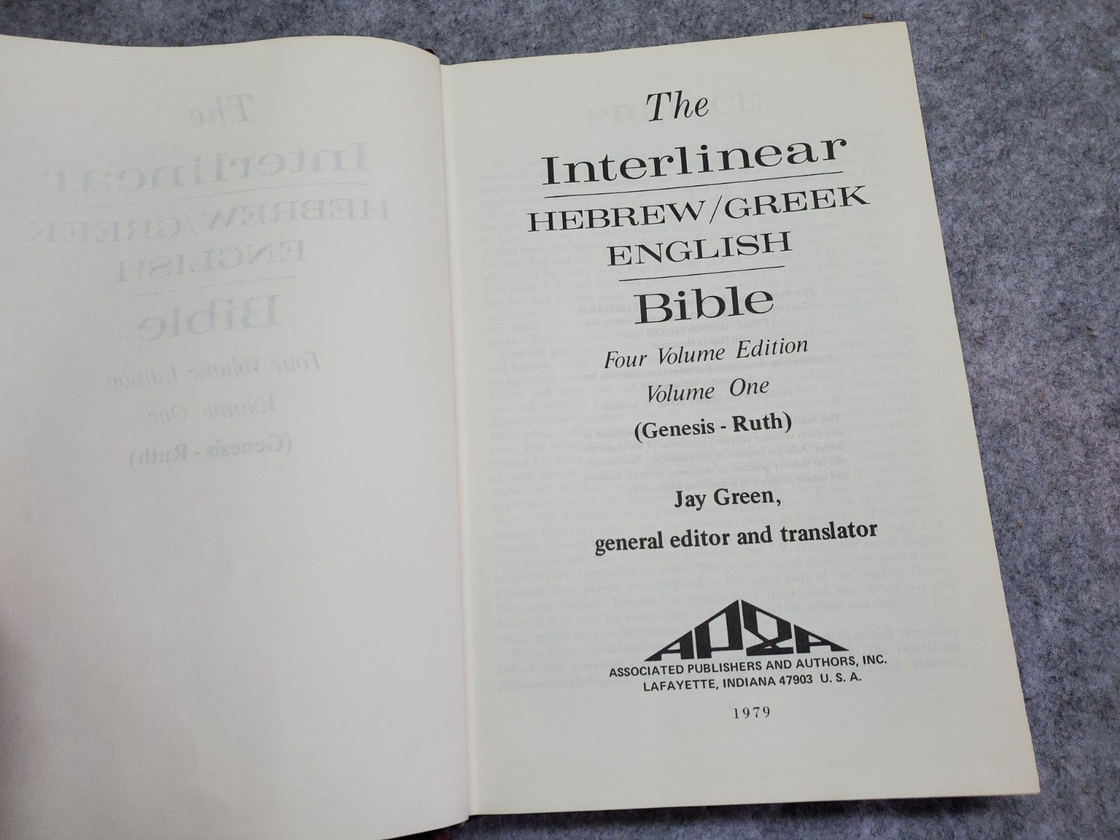 Interlinear Hebrew Greek English Bible, Volume 1 of 4 Volumes, 1979 1st improved
